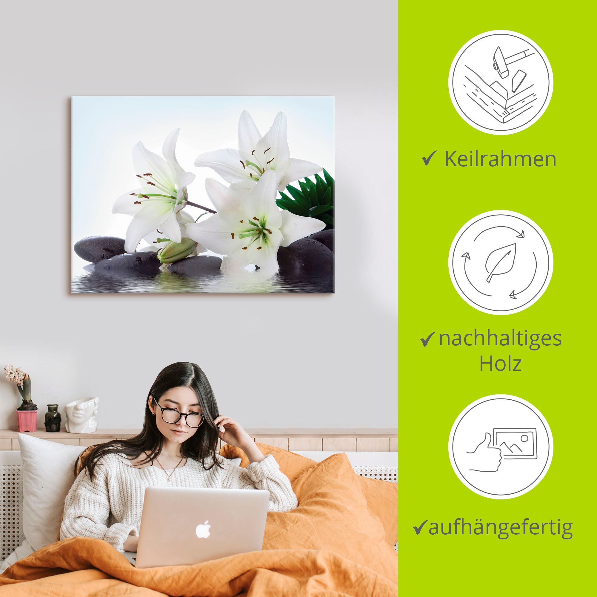 Artland Leinwandbild »Madonna-Lilien und Spasteine« Zen 1 Stk. tlg. auf Holzrahmen gespannt