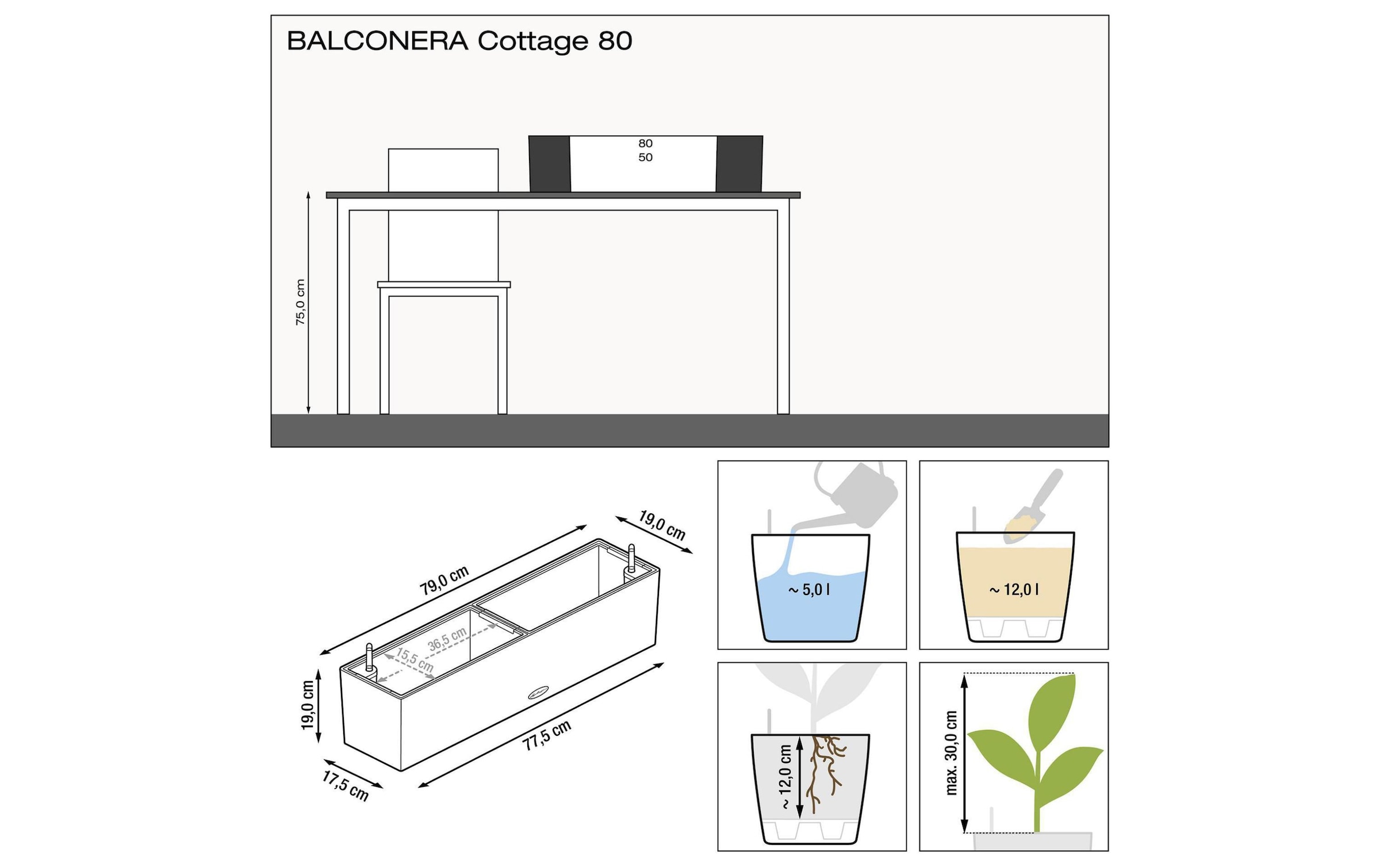   Pot de fleurs »Lechuza Balconera Cottage 80 Anthrazit«