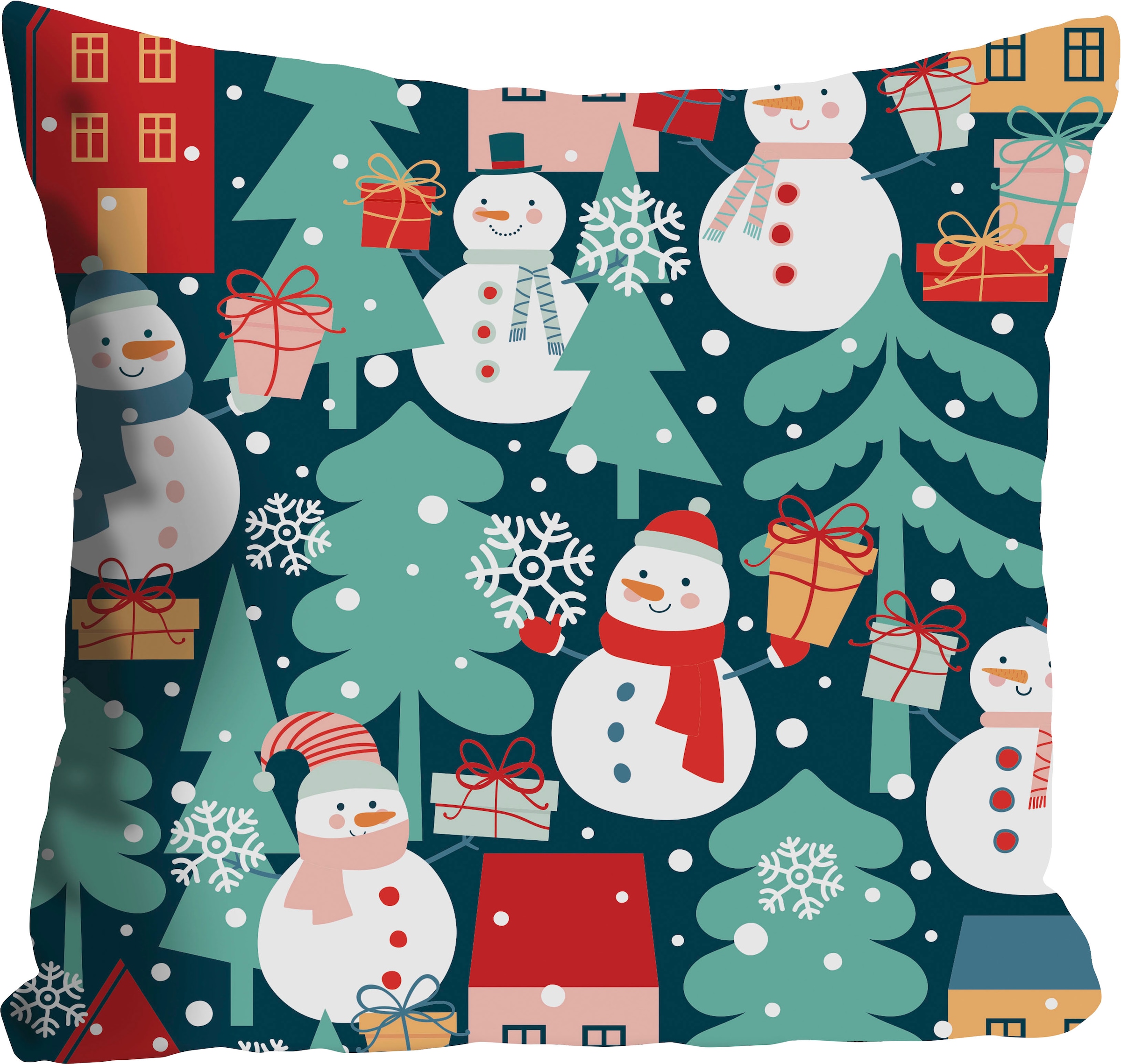 queence Dekokissen »Niklas« Kissenhülle,Schneemänner,Tannenbäume,Weihnachten,Winterlich,Festlich