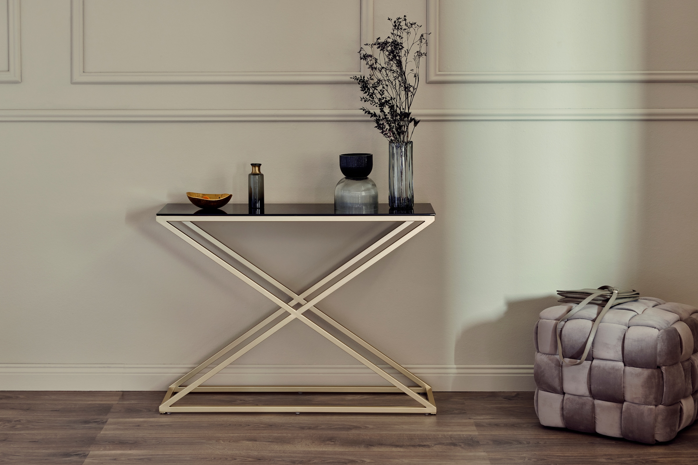 Jahnke Konsolentisch »XTRA CONSOLE« 1 Stk. tlg. Konsole/Beistelltisch in Gold-Look, aus Sicherheitsglas gefertigt