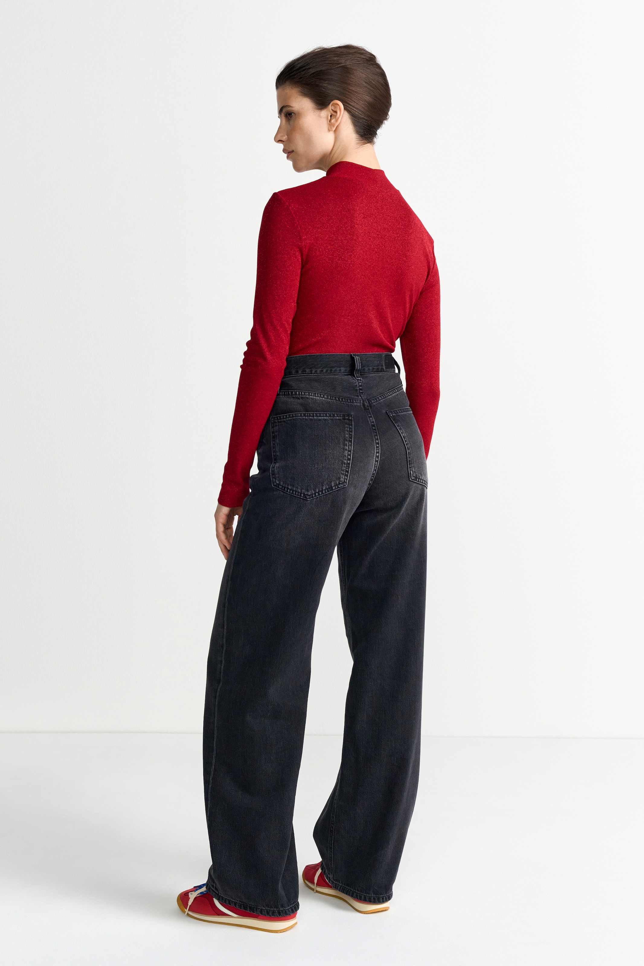 RICHROYAL T-shirt à manches longues mit feinen Glitzerfäden, Stehkragen, figurbetonter Schnitt