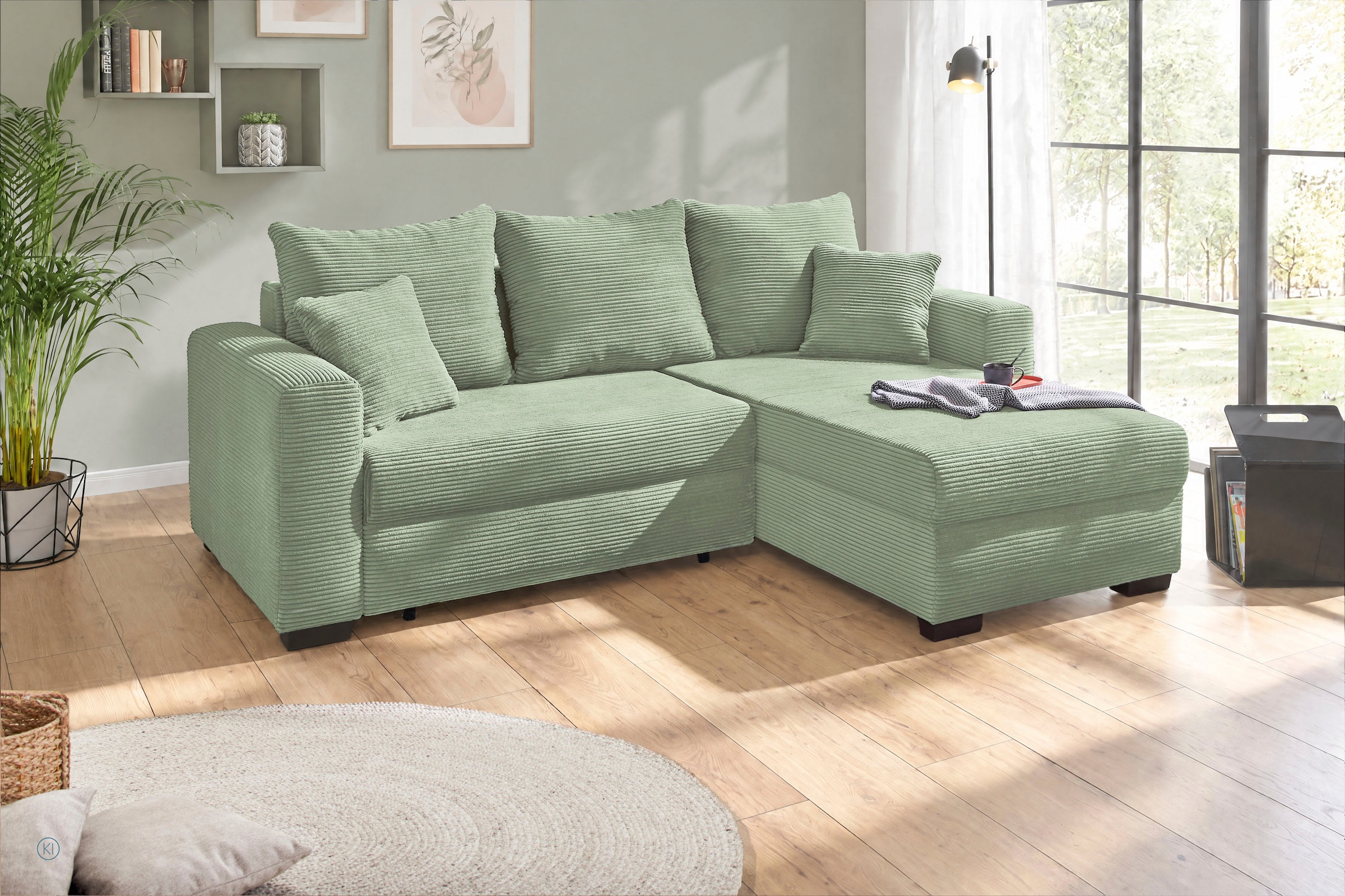Jockenhöfer Gruppe Ecksofa »Ecksofa Elmau, Grösse Ottomane: L, B:235cm, optional mit Topper« mit Schlaffunktion, Bettkasten & 2 Zierkissen