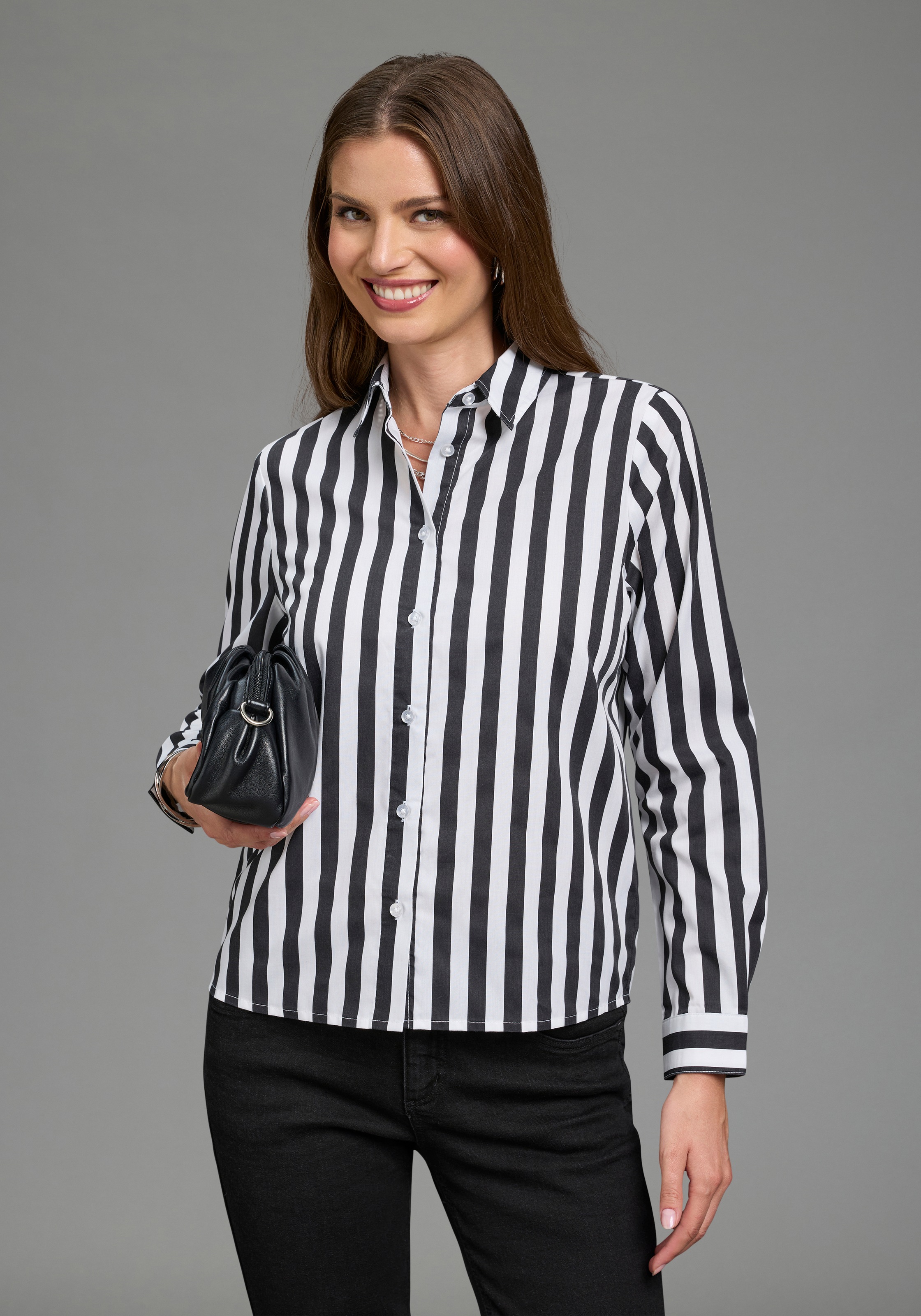 Laura Scott Blouse classique coupe cintrée, avec manchette à 1 bouton, aspect rayé