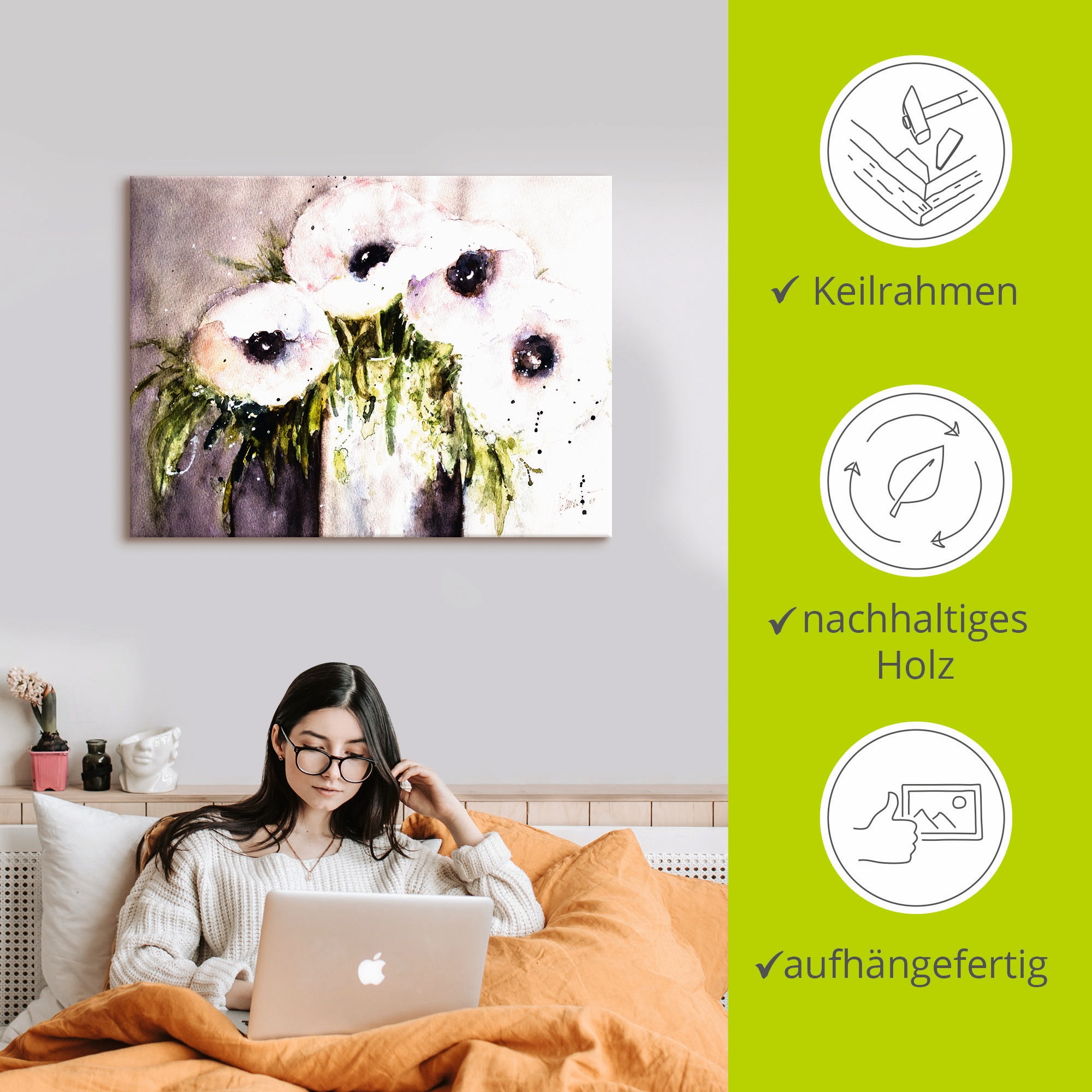 Artland Tableau sur toile »Lila Mohn in Vase« 1 cuis tlg. auf Holzrahmen gespannt