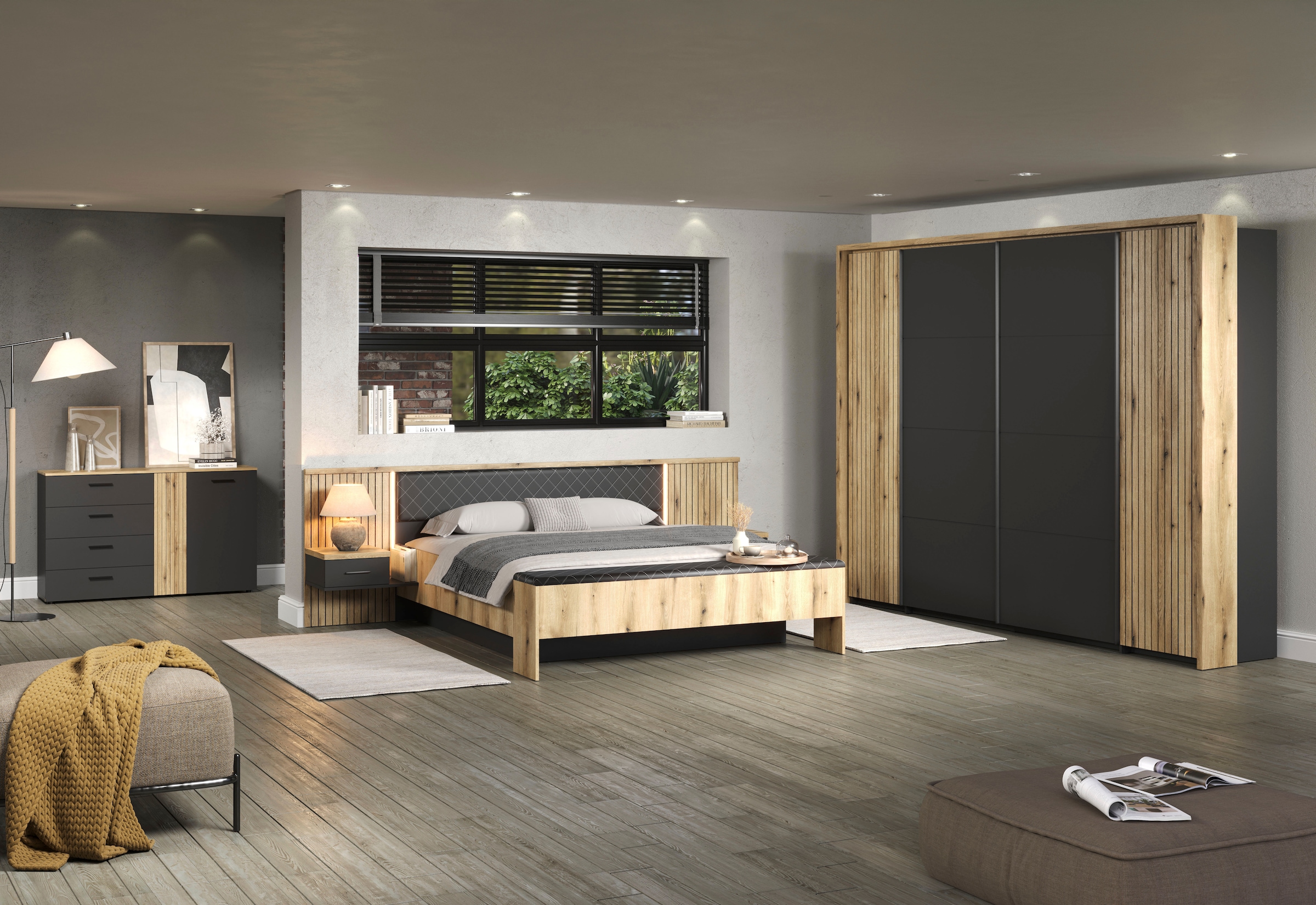 INOSIGN Banc rembourré »Estepona« 1 cuis tlg. banquette-lit rabattable - rembourrage anthracite avec matelassage losanges