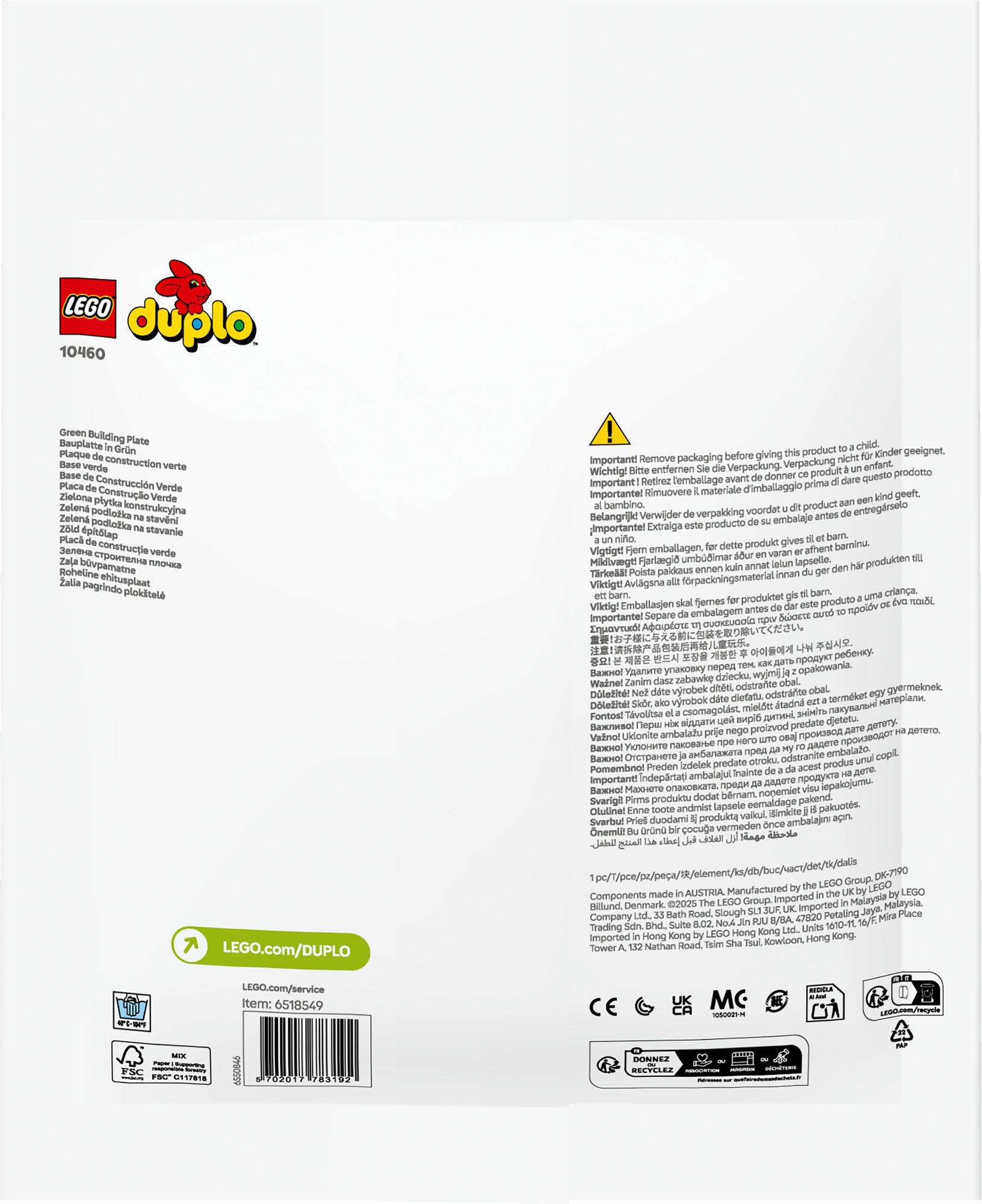 LEGO® Pions de construction »Bauplatte in Grün (10460), LEGO DUPLO Classic« Made in Europe