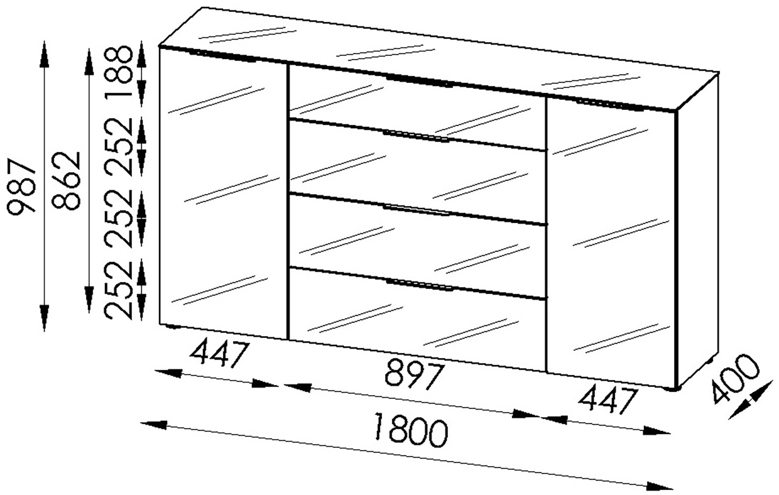 Manjana Möbel Sideboard »Style« mit Glasfronten, mit Metallgriffen, melaminbeschichtet