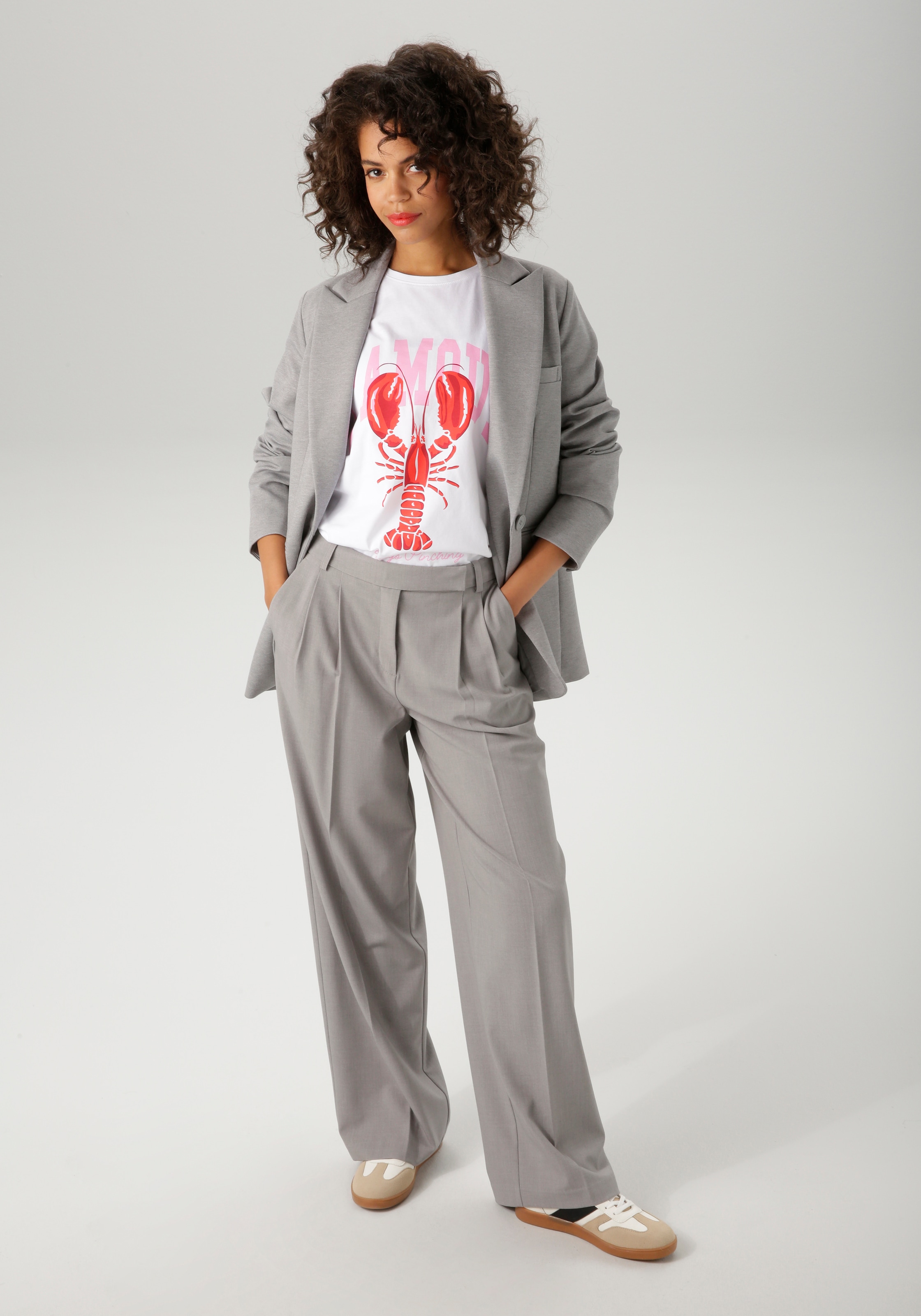 Aniston CASUAL T-Shirt mit Krebs und Schriftzügen bedruckt