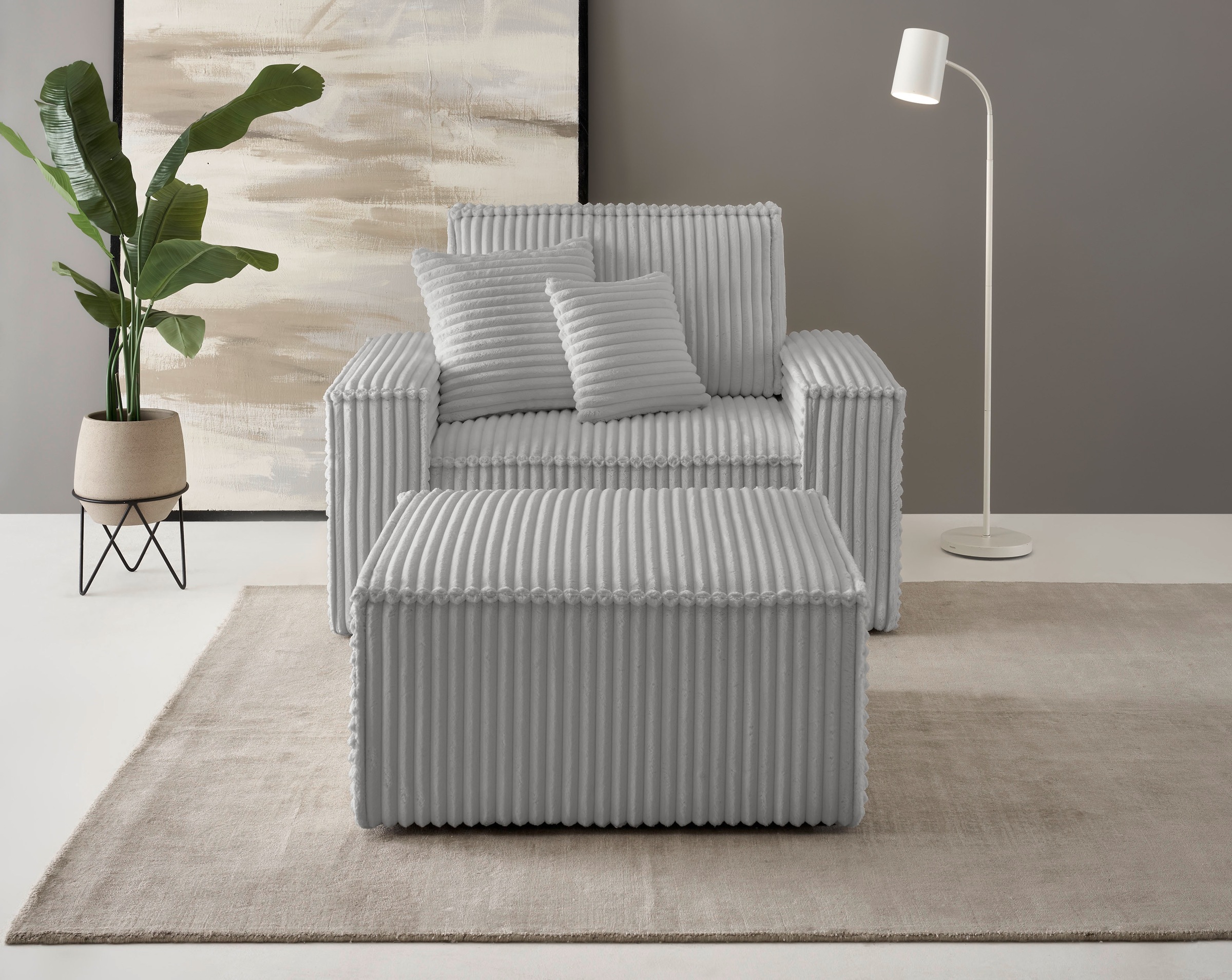 GOODproduct Loveseat »FINNLEY, Loveseat & Hocker im Set, trendige Stoffe, inkl. Zierkissen« 2 Stk. tlg. verfügbar in den Stoffqualitäten Bouclé, Struktur fein und Mega Cord