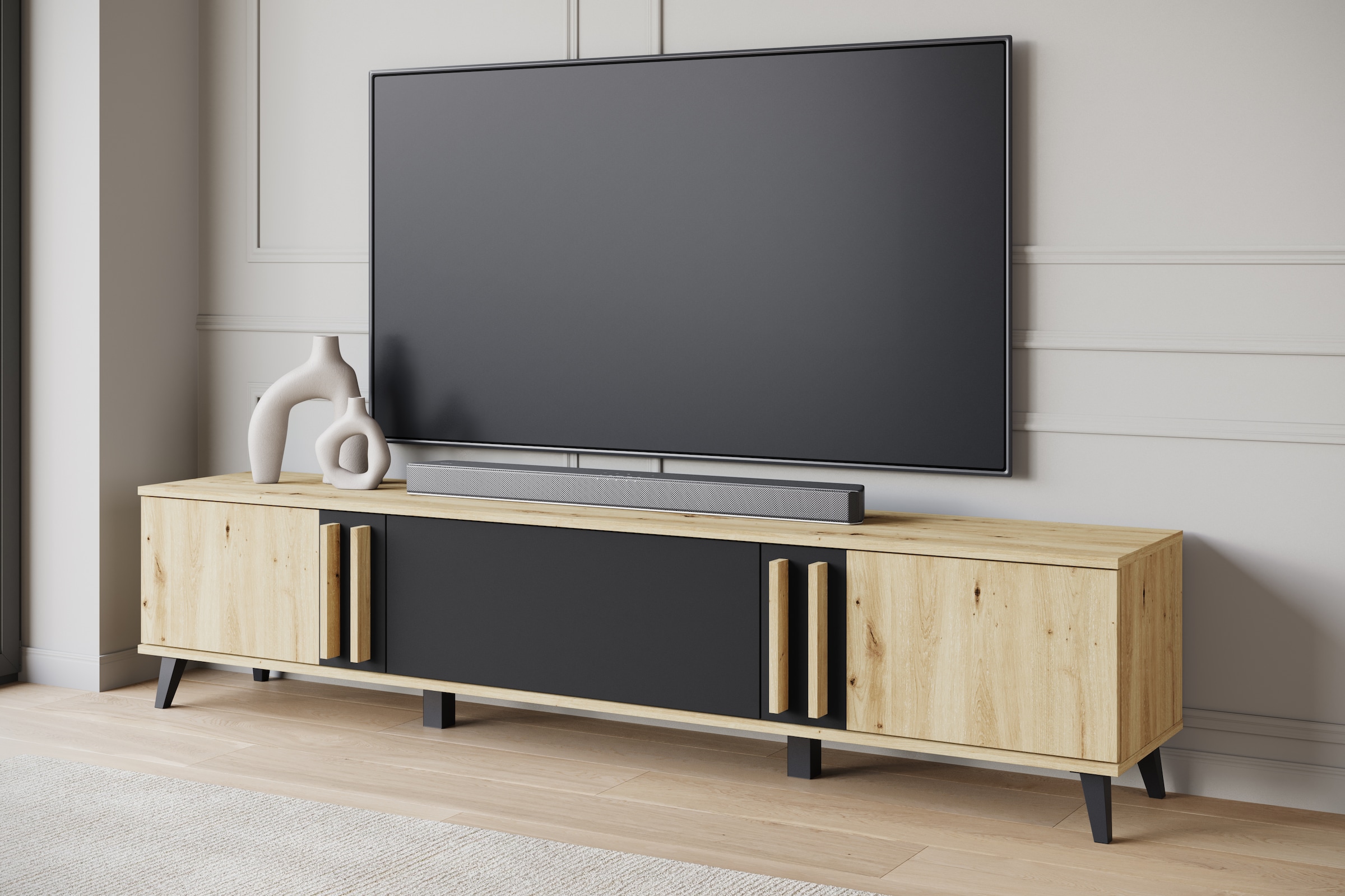 Home affaire Table basse »Helsinki, TV-Kommode Breite 180cm« 1 cuis tlg. design moderne, 3 portes pliantes