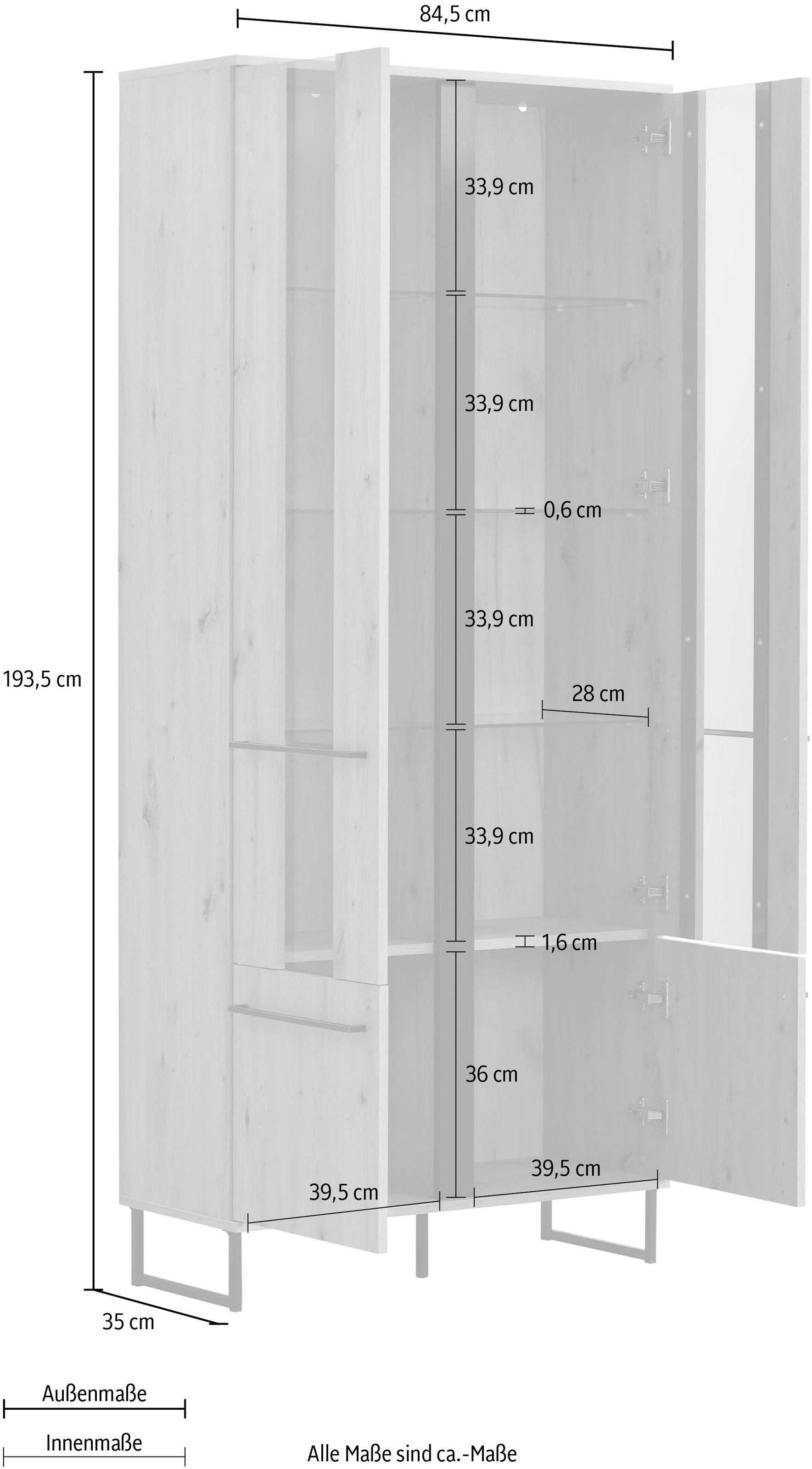 INOSIGN Buffet haut »Sardinia« Vitrine, Breite 84cm
