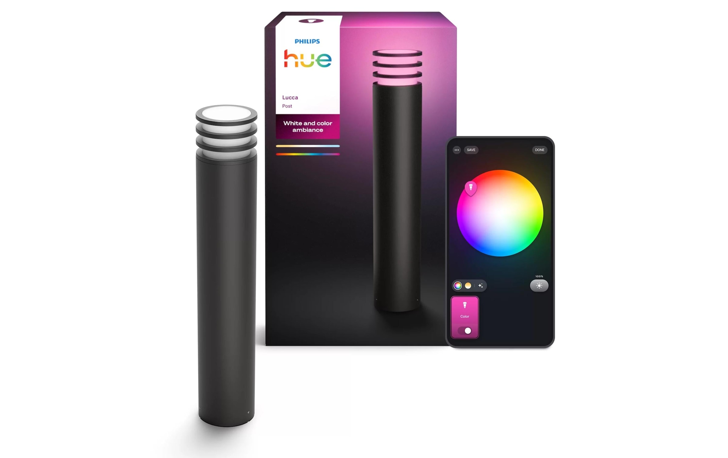 Philips Hue Lampe de socle »Gartenlicht Lucca 1100 lm Anthrazit« Module LED RVB