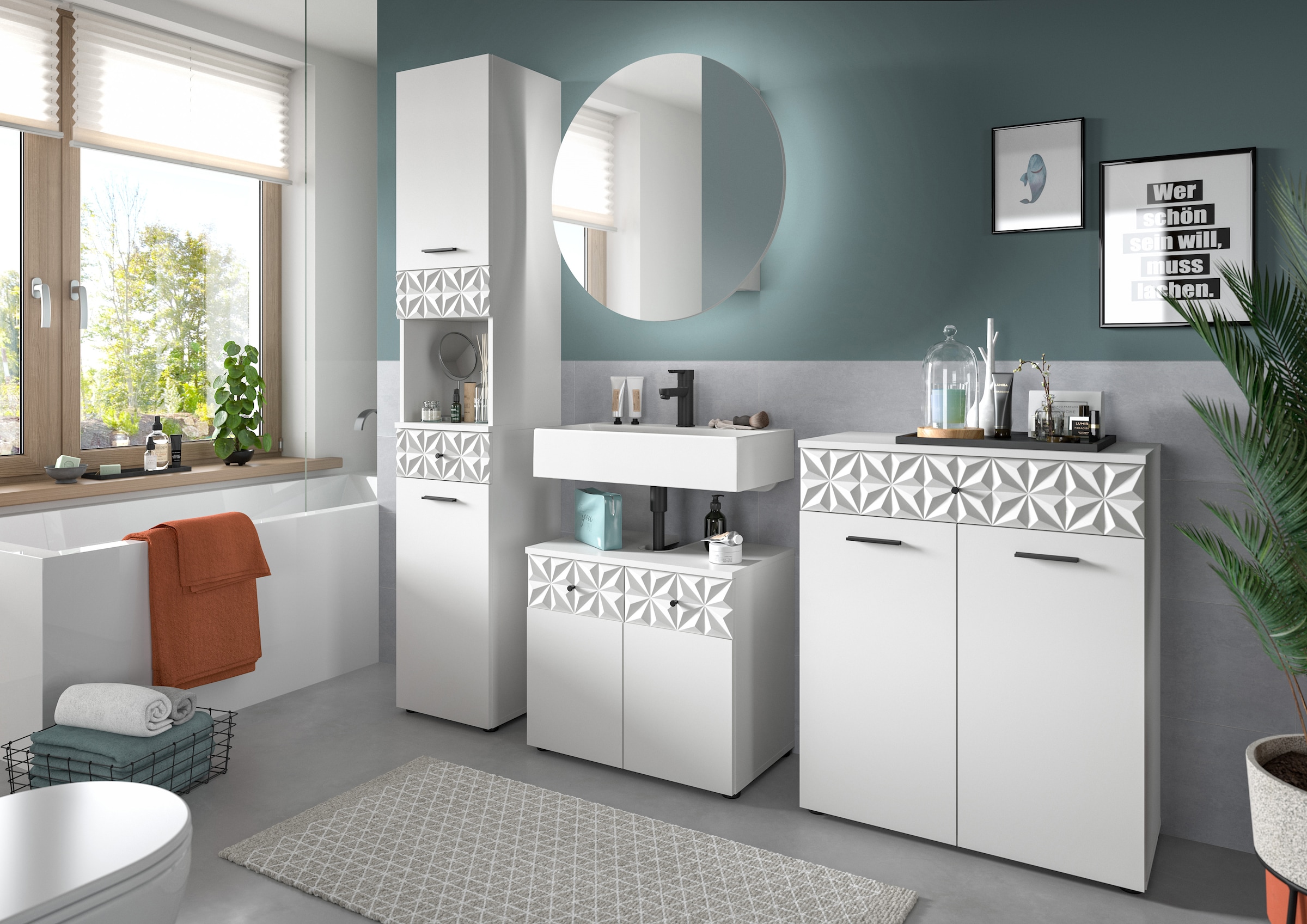 welltime Unterschrank »VICENZA, TOPSELLER!, Breite 70cm, 2-türig, mit Front-Ornamentabsetzung« Standschrank, Badschrank, Kommode, Badkommode, Anrichte, Midischrank