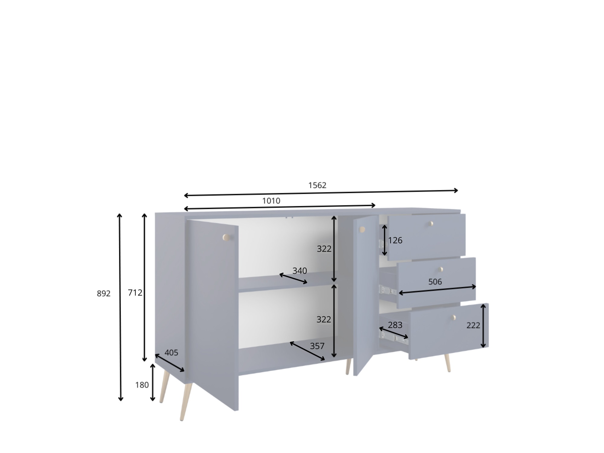 Home affaire Commode »ROMELIS Sideboard mit 3 Schubladen und 2 Türen, B/T/H: 156/40,5/89 cm« Beige Kommode mit goldenen Griffen auf goldenen Füssen, viel Stauraum