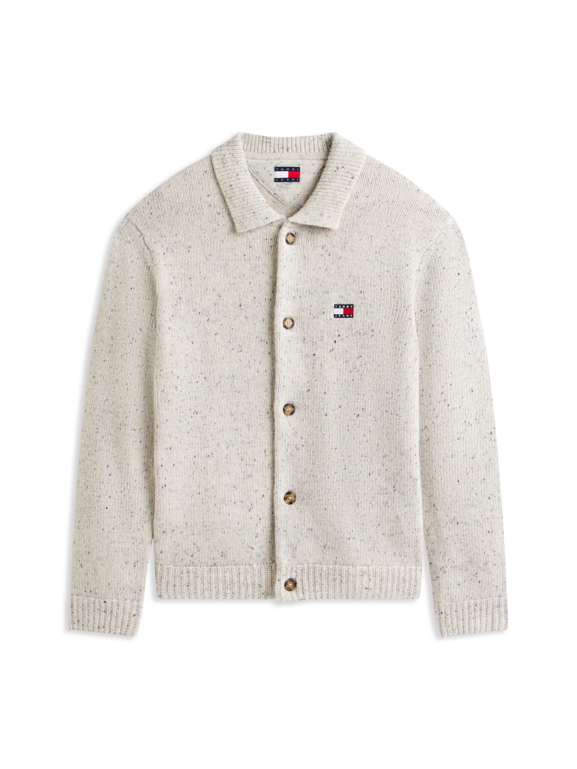 Tommy Jeans Cardigan »TJM BADGE KNITTED« regular fit, mit gerippten Kragen, melierte Struktur