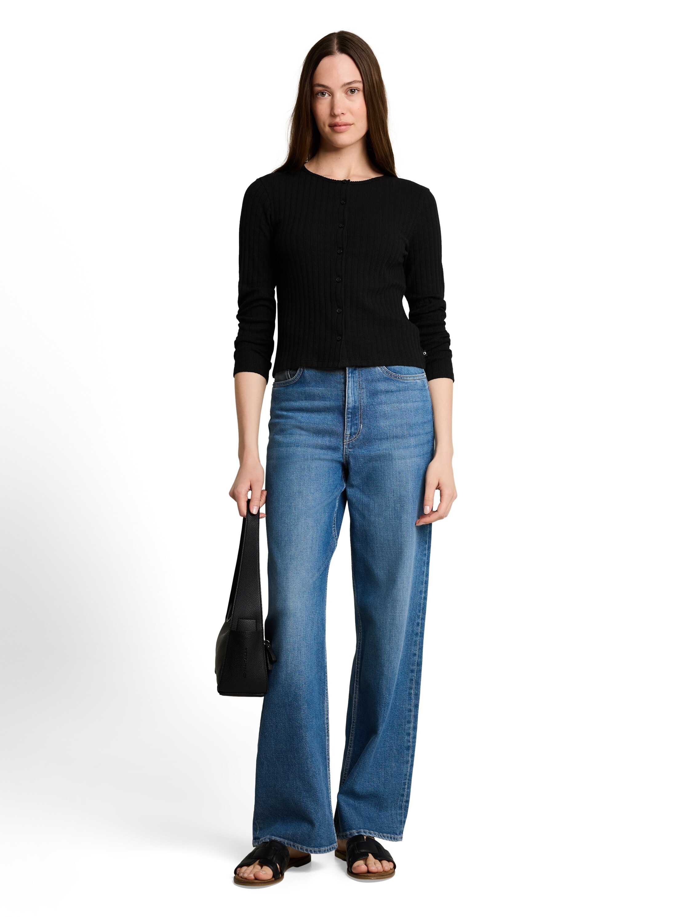 TOM TAILOR Denim Cardigan avec structure fine et patte de boutonnage