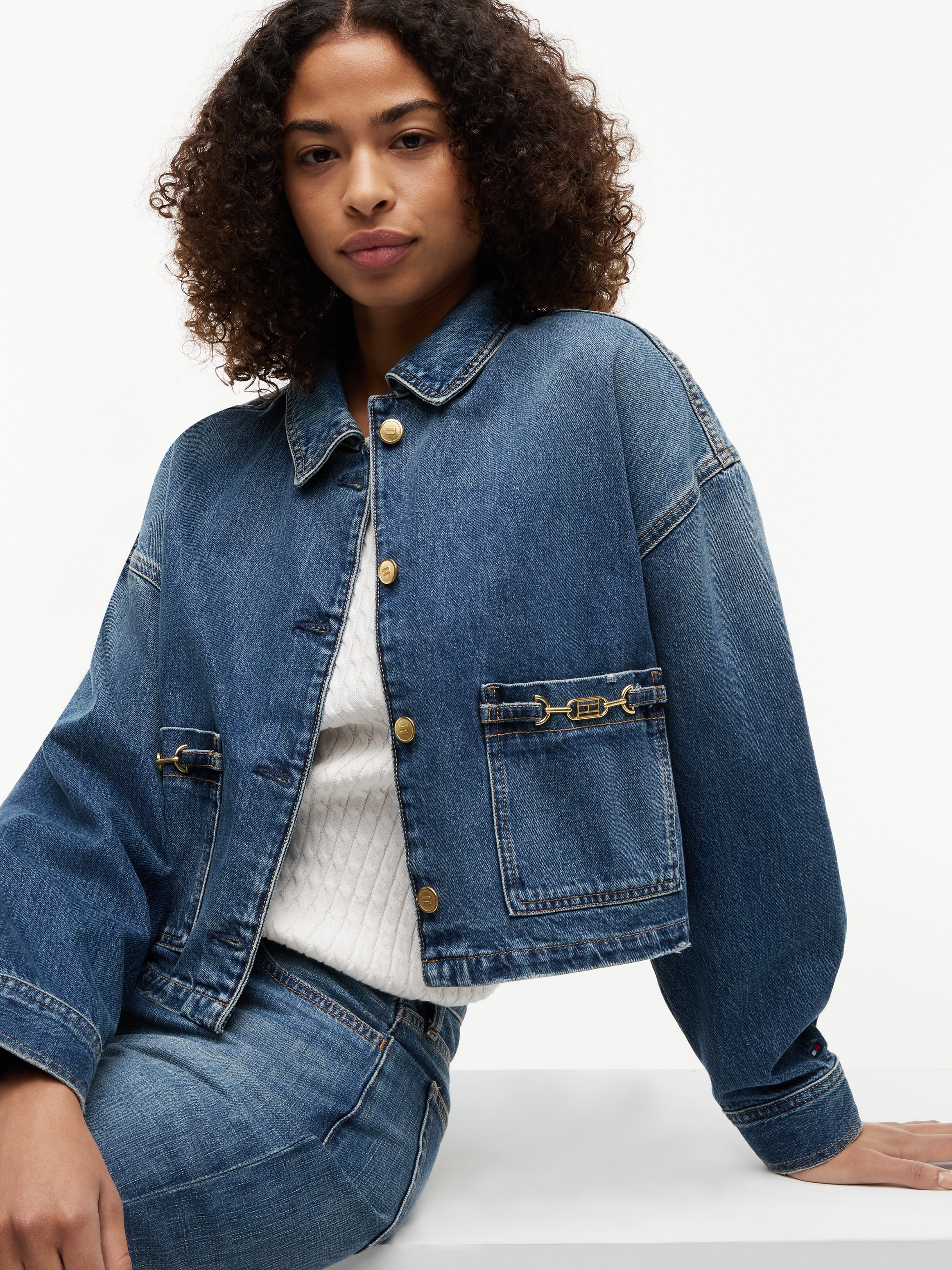 Tommy Hilfiger Veste en jean »CROPPED JACKET CAM MID« ohne Kapuze aus Baumwolle, verkürzte Form