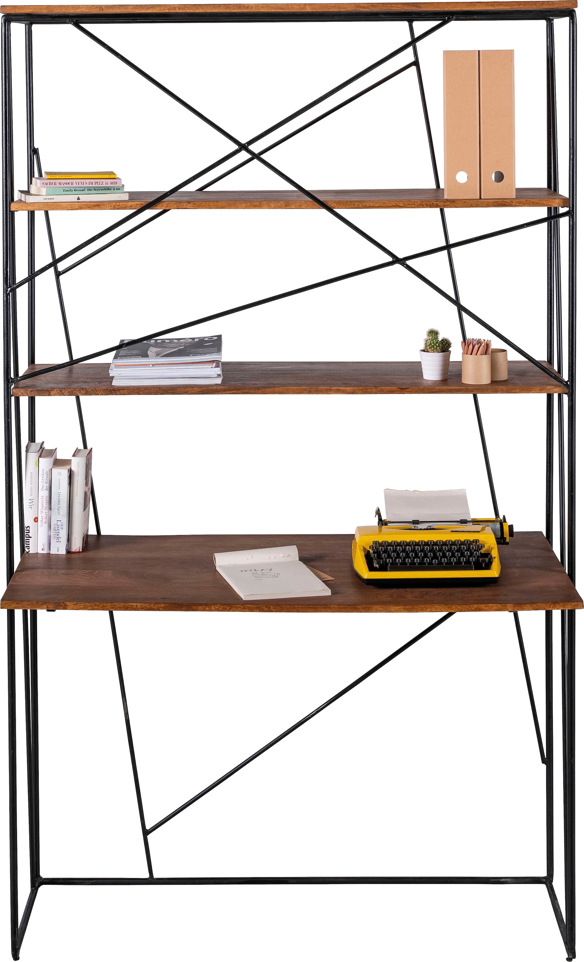 SIT Secrétaire »Spoleto aus Mangoholz mit Metallregal Industrial« Étagère ouverte avec surface d'écriture intégrée au design industriel