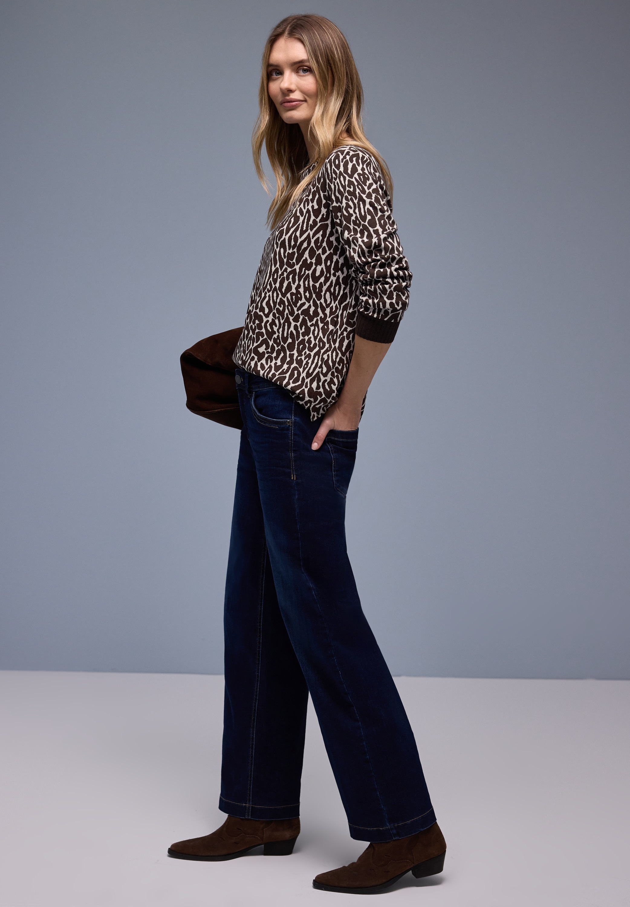 STREET ONE T-shirt à manches longues im Leo-Jaquard-Look