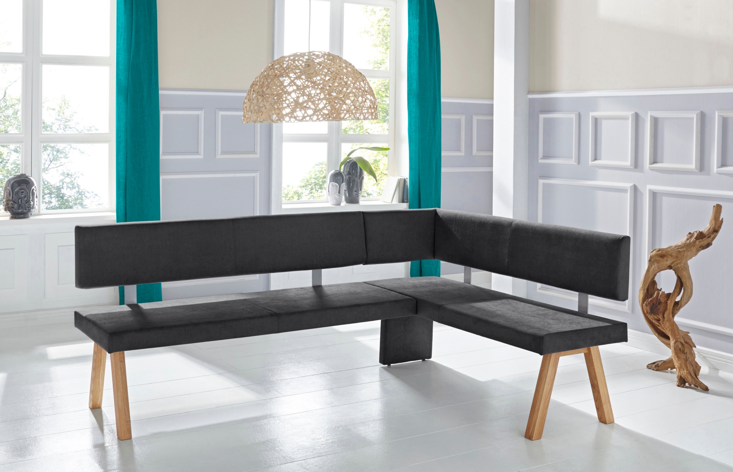 GOODproduct Banc d'angle »Rio« Massivholz in Eiche geölt, Esszimmerbank bequem gepolstert