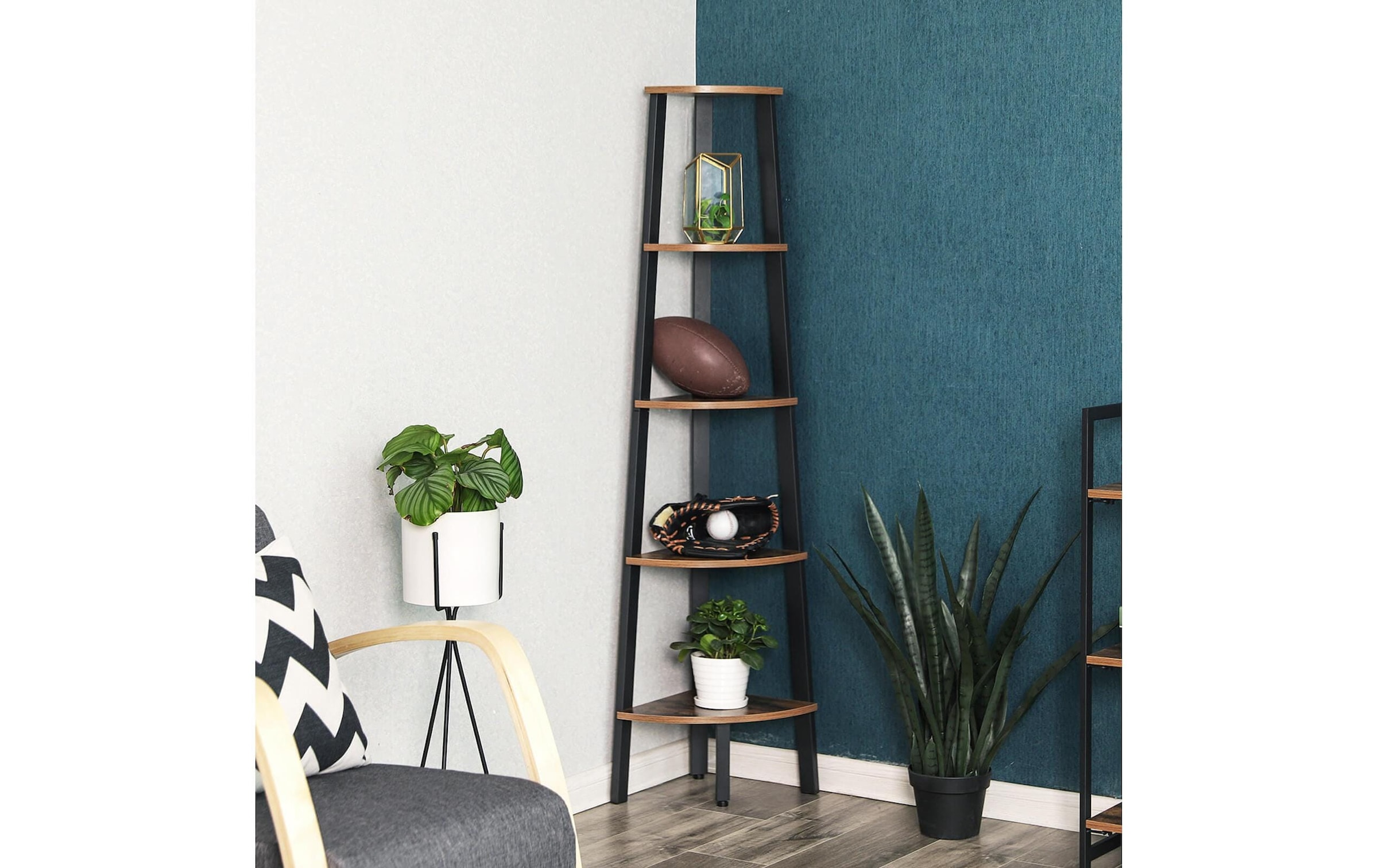 VASAGLE Étagère d'angle »5-stufiges industrielles Leiter-Bücherregal«