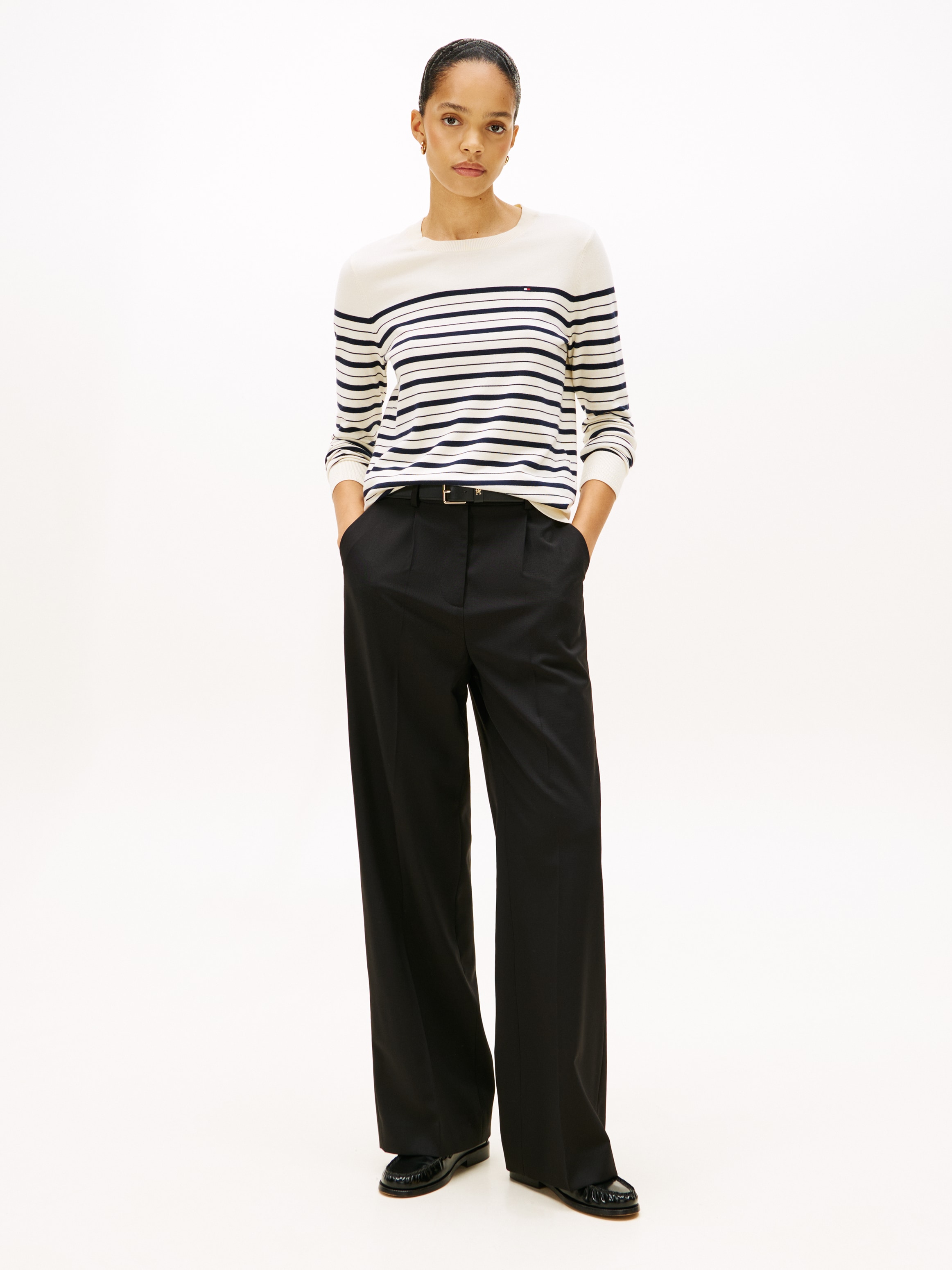 Tommy Hilfiger Pull à col rond »CO JERSEY STITCH LS C-NK SWT« avec broderie du logo