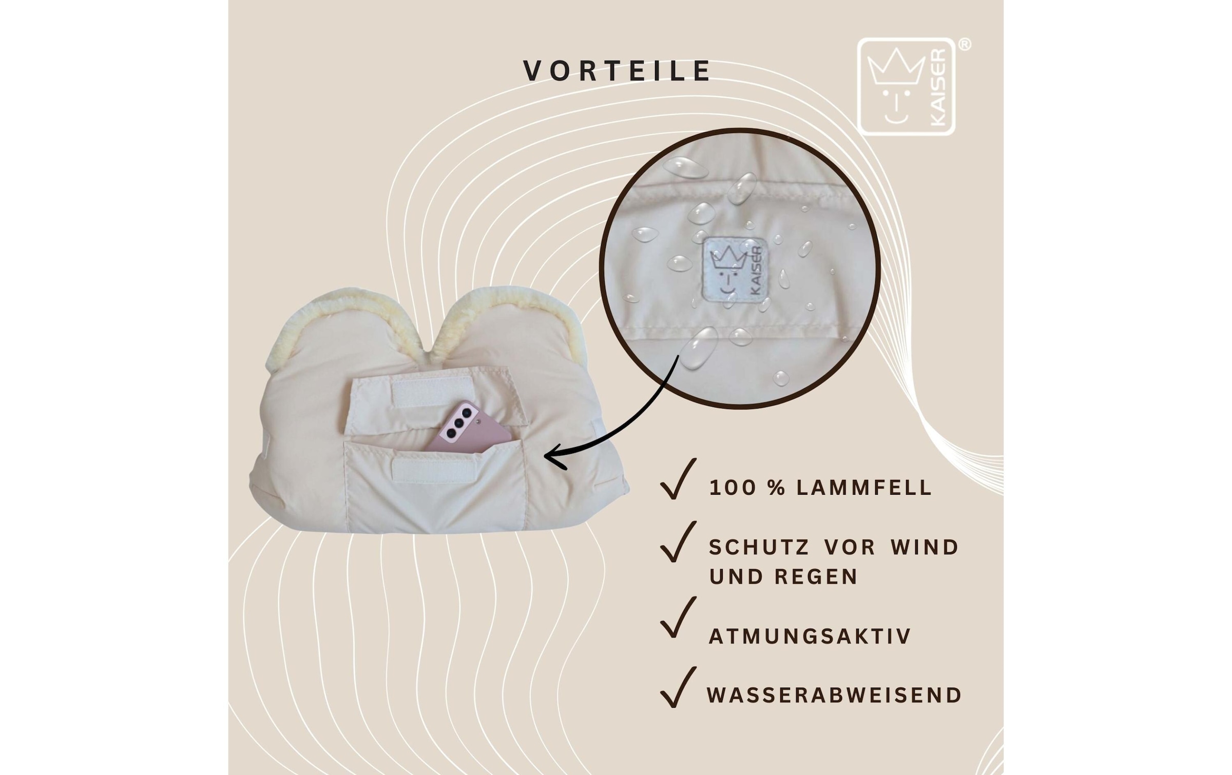 Kaiser Kinderwagen-Handwärmer »Lammfell Big Cream«