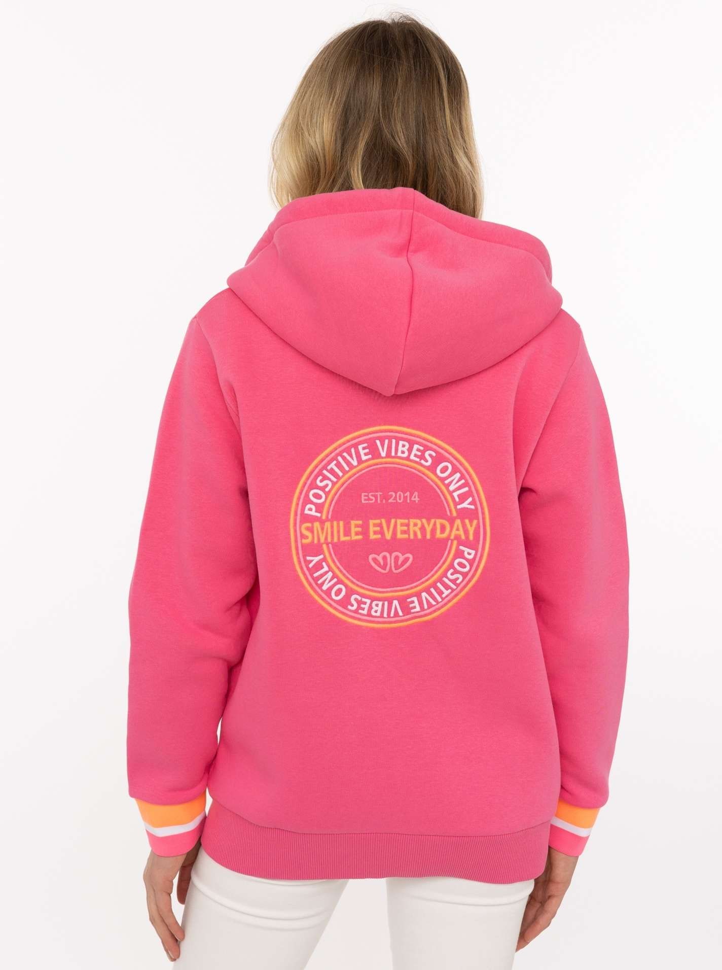 Zwillingsherz Sweat à capuche »"Smile Everyday ZH"« Capuche, poches, manches longues, broderie, fermeture éclair