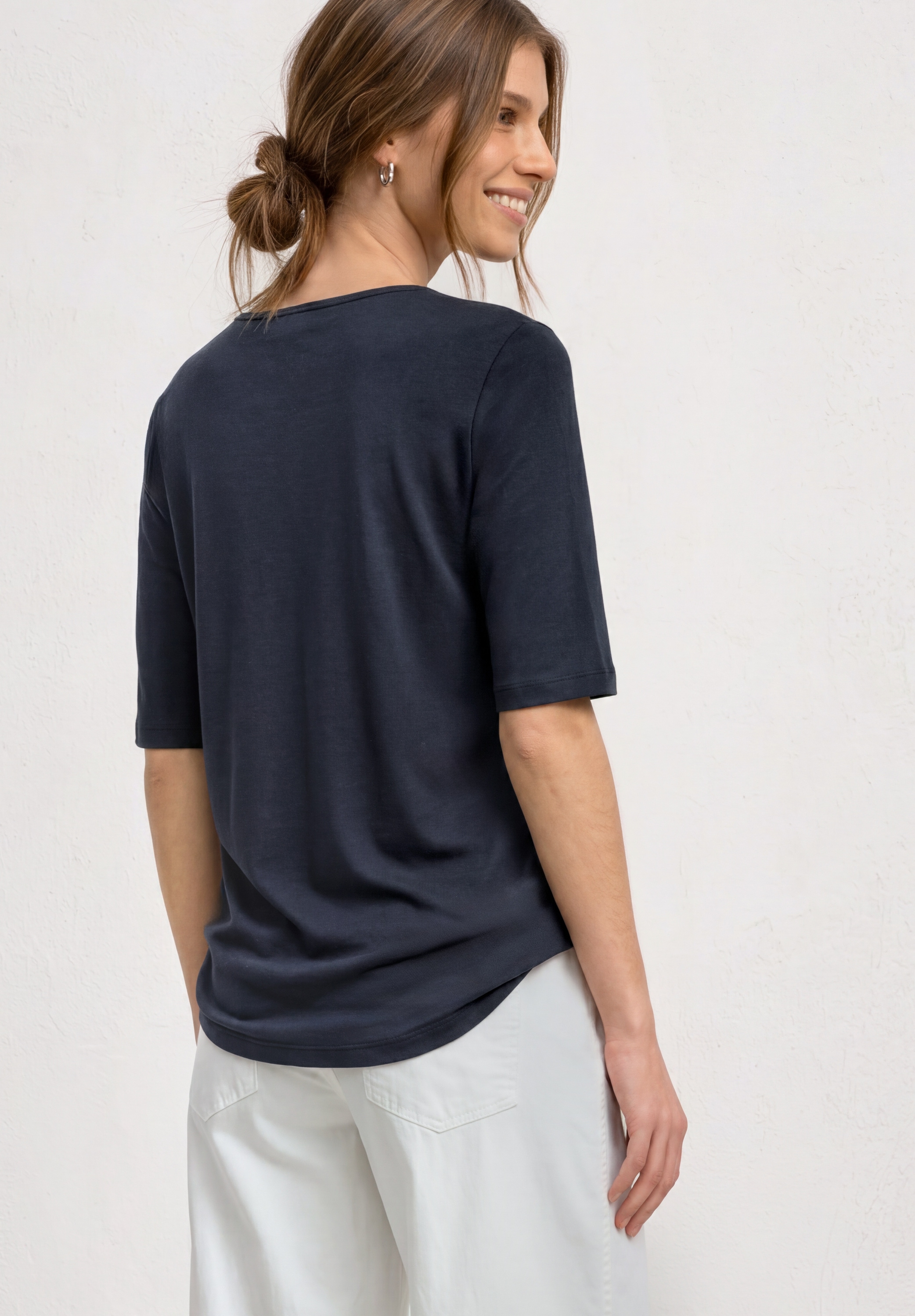 STREET ONE T-shirt à manches courtes T-shirt d'été à col rond - couleur uni