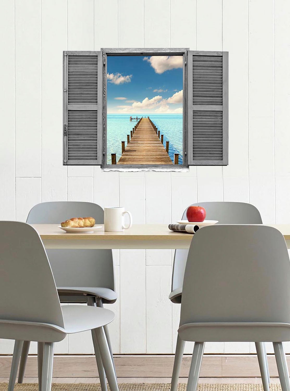 queence Wandtattoo »Steg im Meer« Wandsticker, Wandbild, selbstklebend, 3D, Fenster