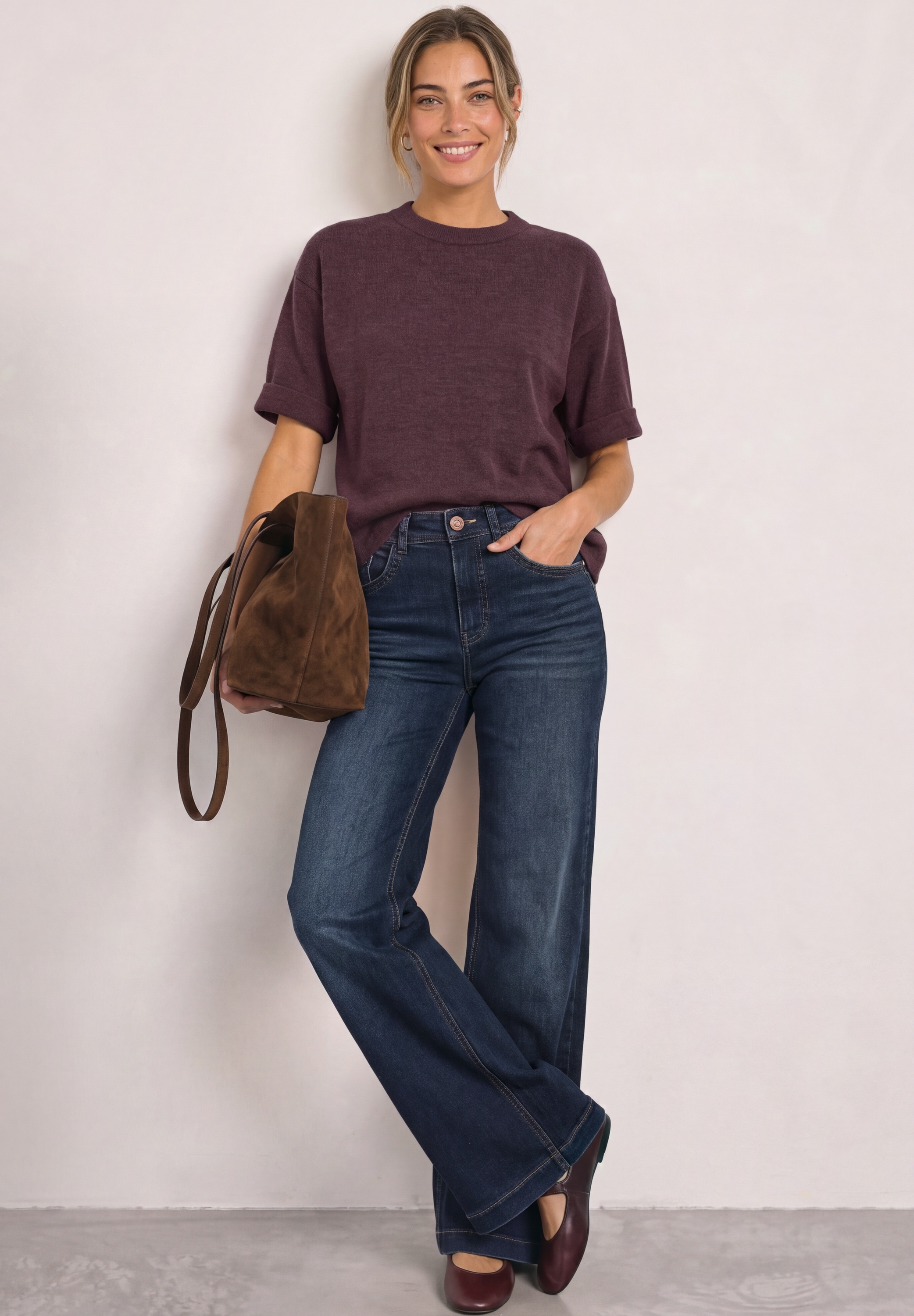 STREET ONE Pull en tricot pull manches 3/4 avec col rond