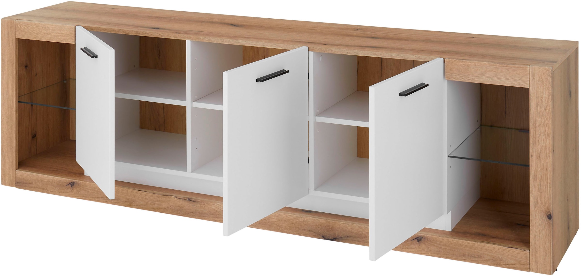 Home affaire Table basse »Brixen, moderner TV-Schrank, Kommode in Eiche Evoke Dekor mit Weiss« Metallgriffe, ausreichend Stauraum, vielseitig einsetzbar