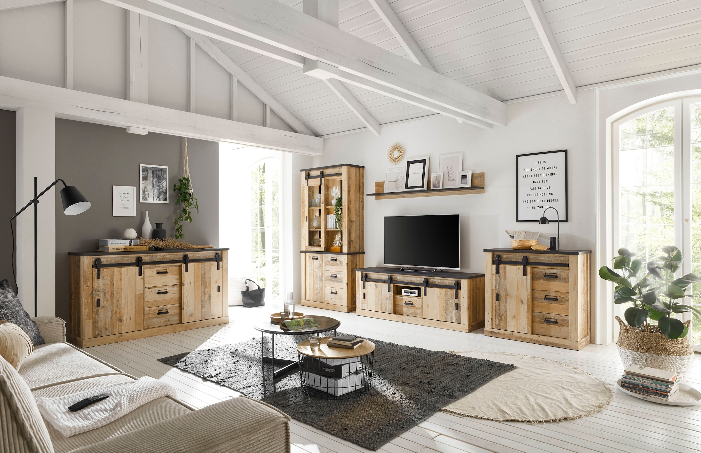 Home affaire Meuble mural »Sherwood, Anbauwand im Industrial-Style, Komplettset, Wohnzimmer-Set« 4 cuis tlg.