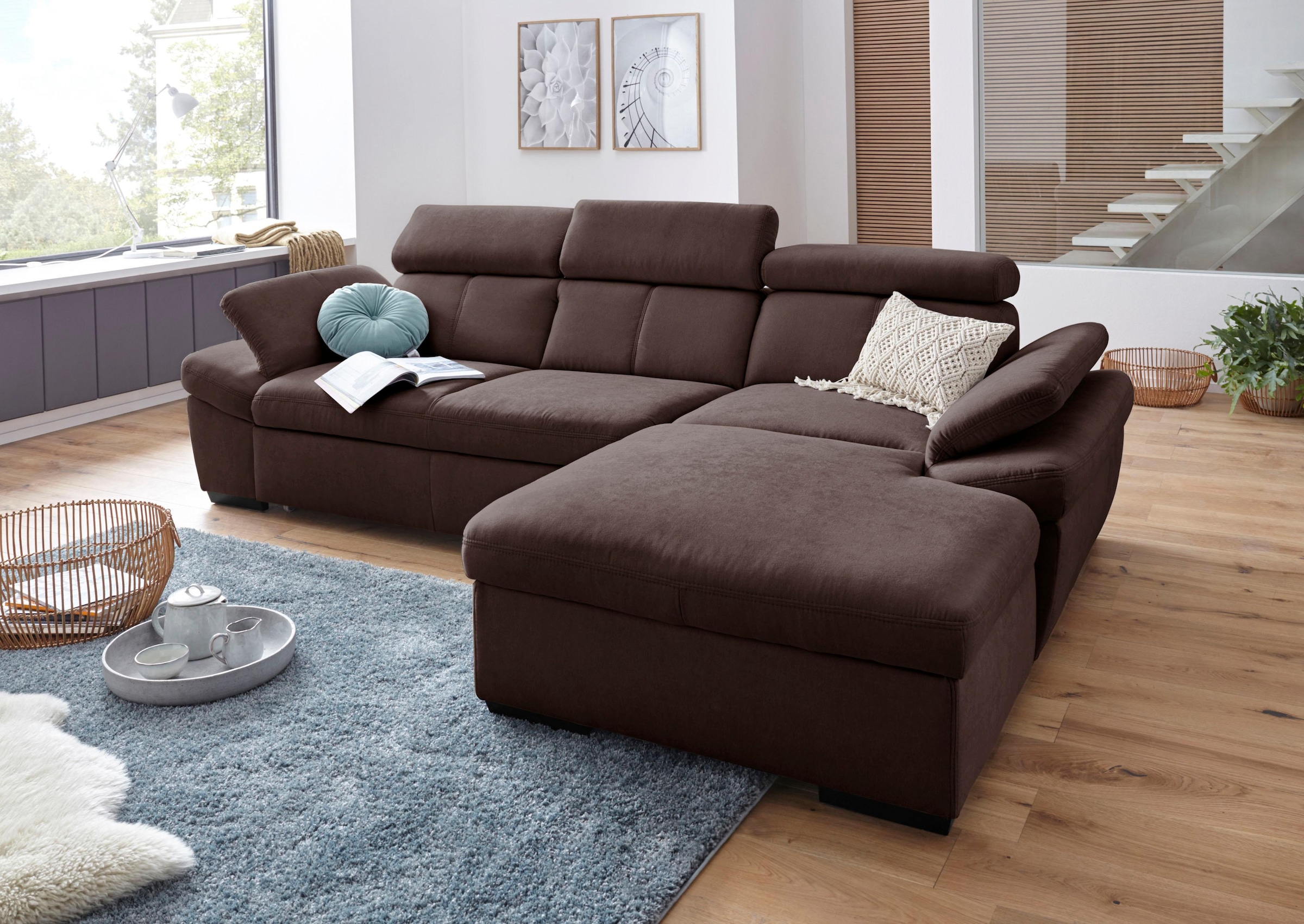 exxpo - sofa fashion Canapé d'angle »Salerno, inkl. Arm-& Kopfteilverstellung, bequem, Breite 280cm, L-Form« wahlweise mit Bettfunktion und Bettkasten, tolle Detailverarbeitung