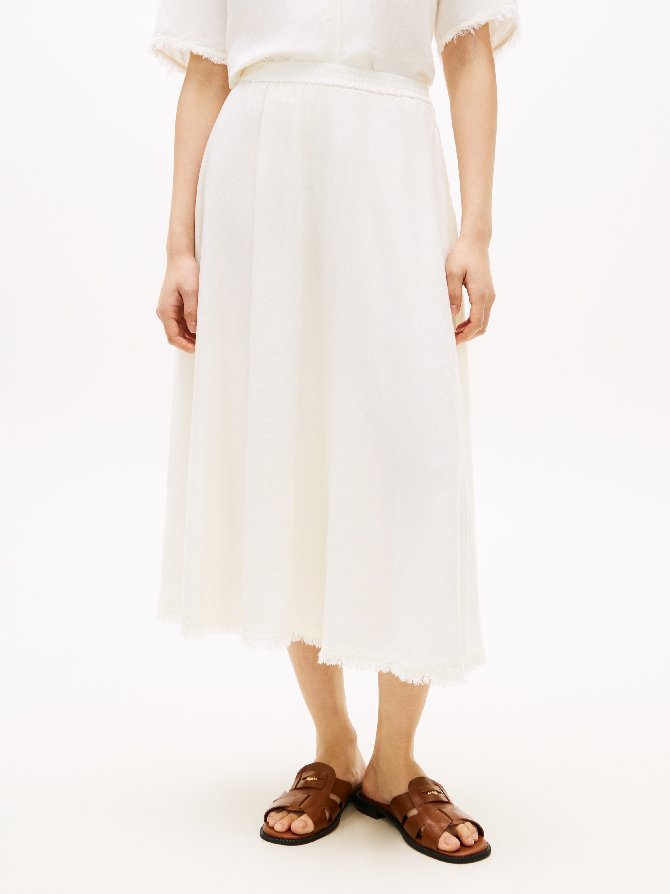 Tommy Hilfiger Jupe en ligne A »VIS/LINEN VOLUME MIDI SKIRT« mélange de lin avec fines plis, coupe décontractée