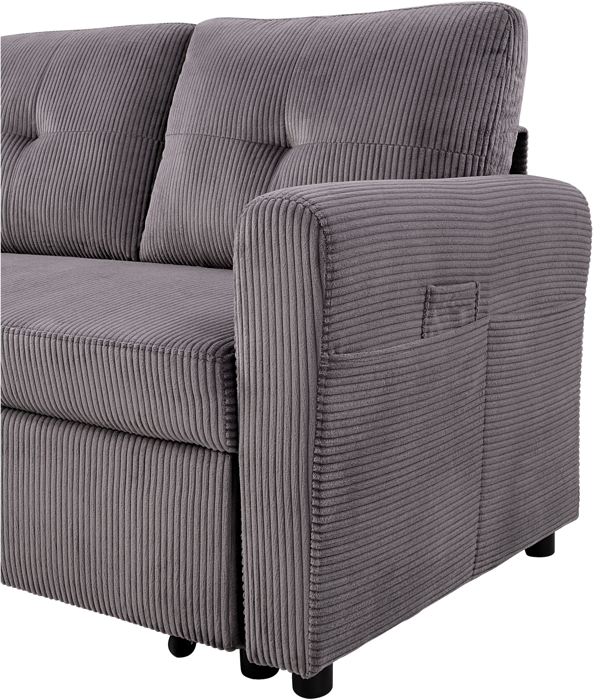 ATLANTIC home collection Canapé-lit »Gustavo L-Form, B: 199 cm« mit Bettfunktion, Bettkasten & seitlichen Taschen