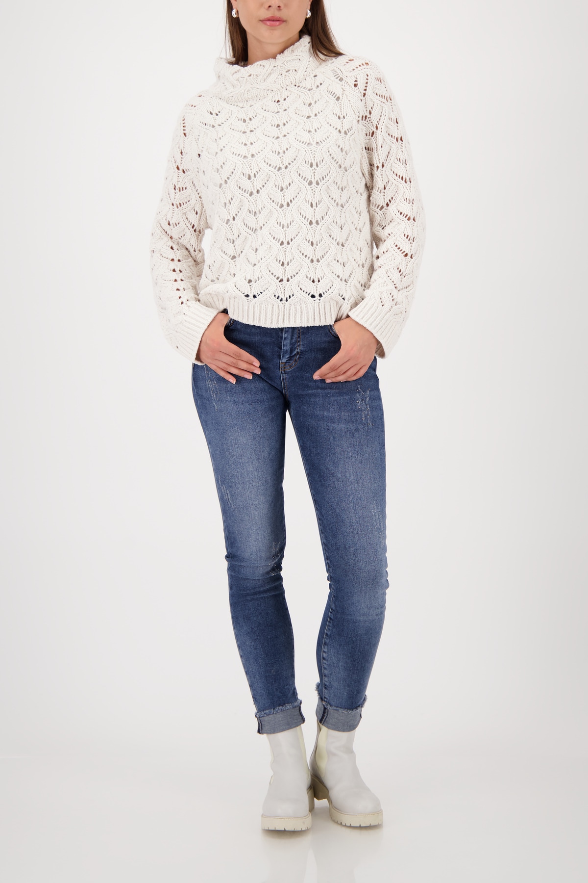 Monari Pull en tricot »Pullover Chenille Ajour« Regular fit mit Rollkragen