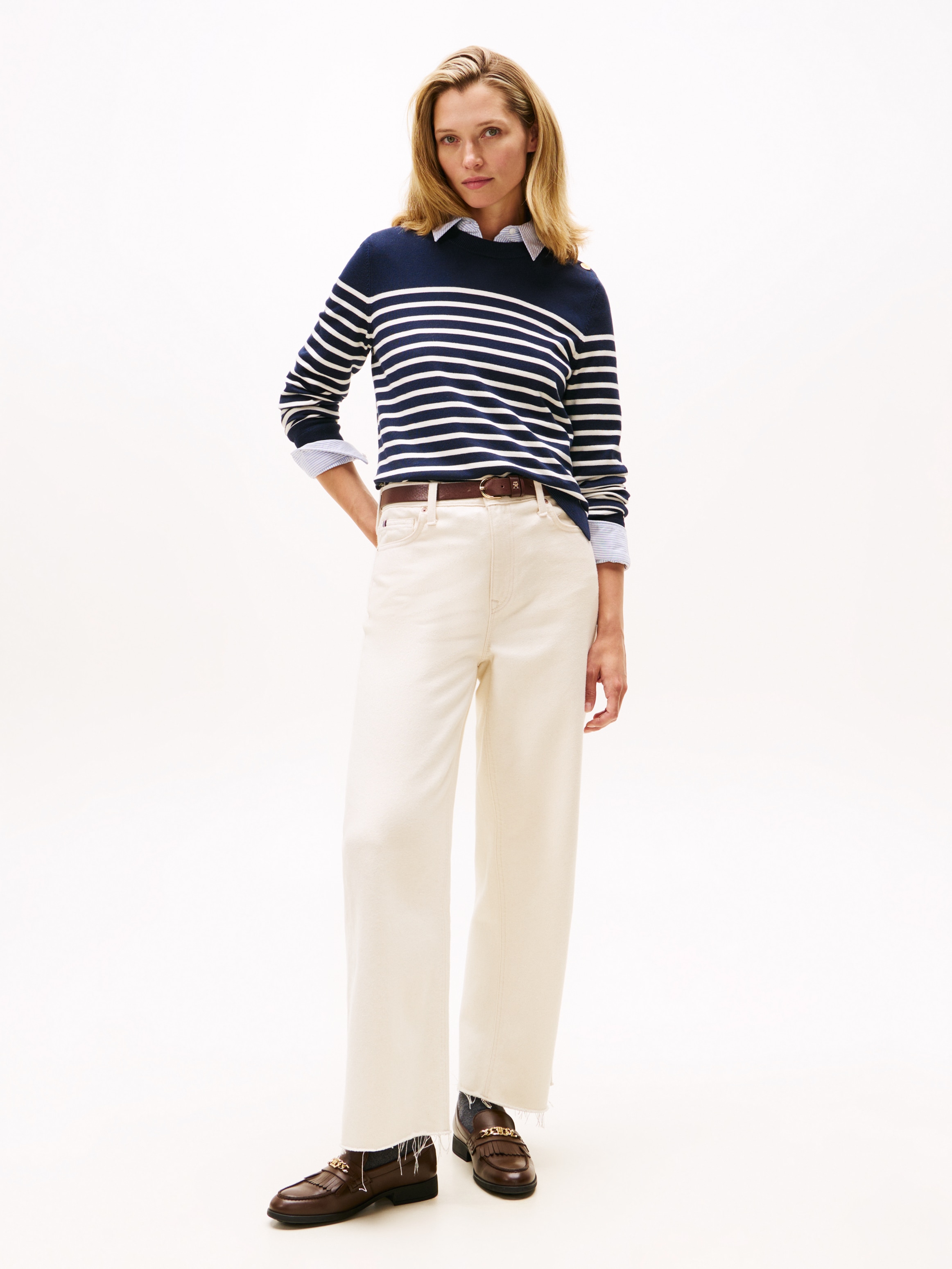 Tommy Hilfiger Pull en tricot »CO JERSEY MID GG LS GOLD BTN SWT« mit goldfarbenen Knöpfen