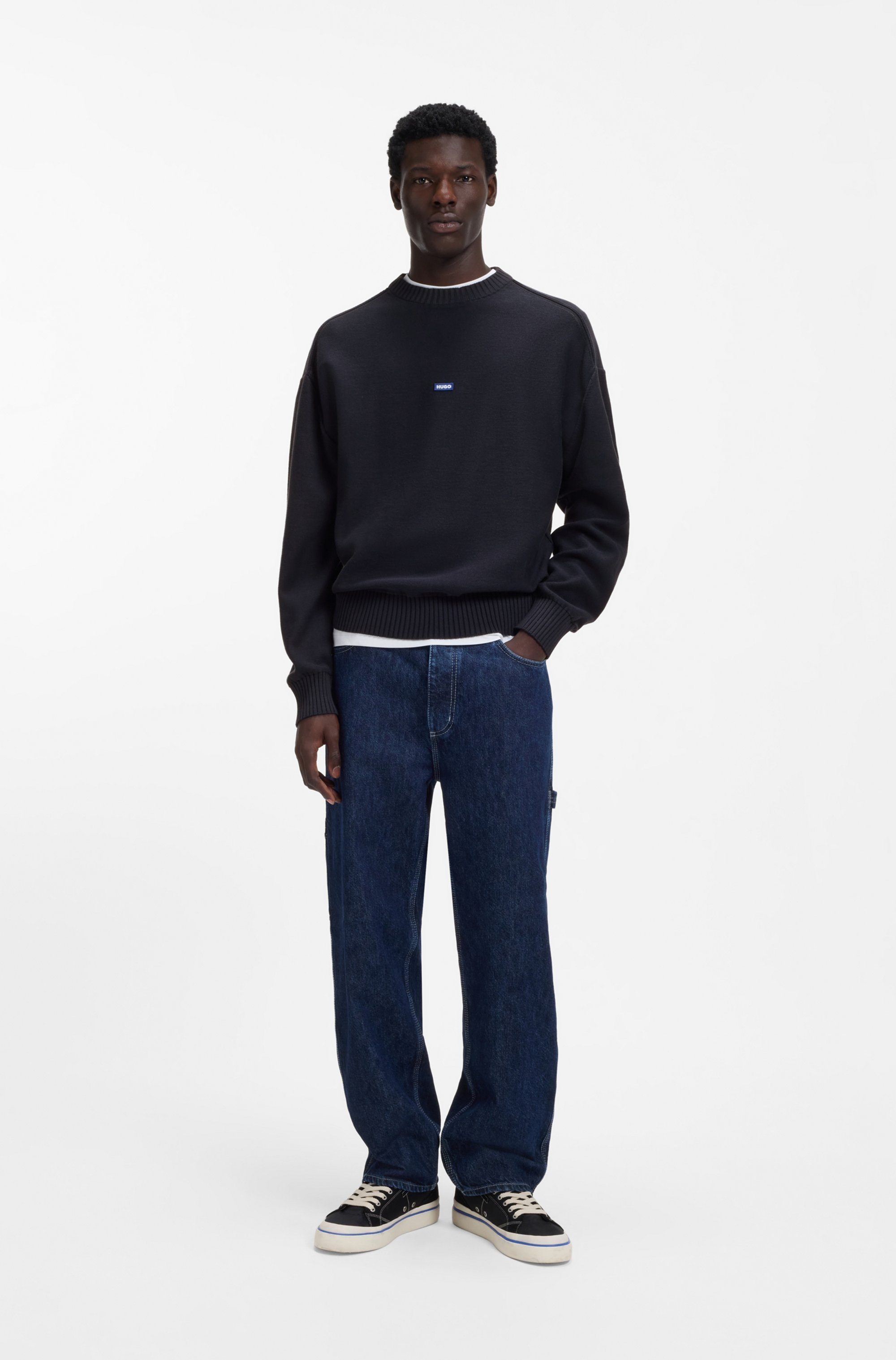 HUGO Blue Pull en tricot Relaxed Fit, Rundhalsausschnitt, softe Strickqualität