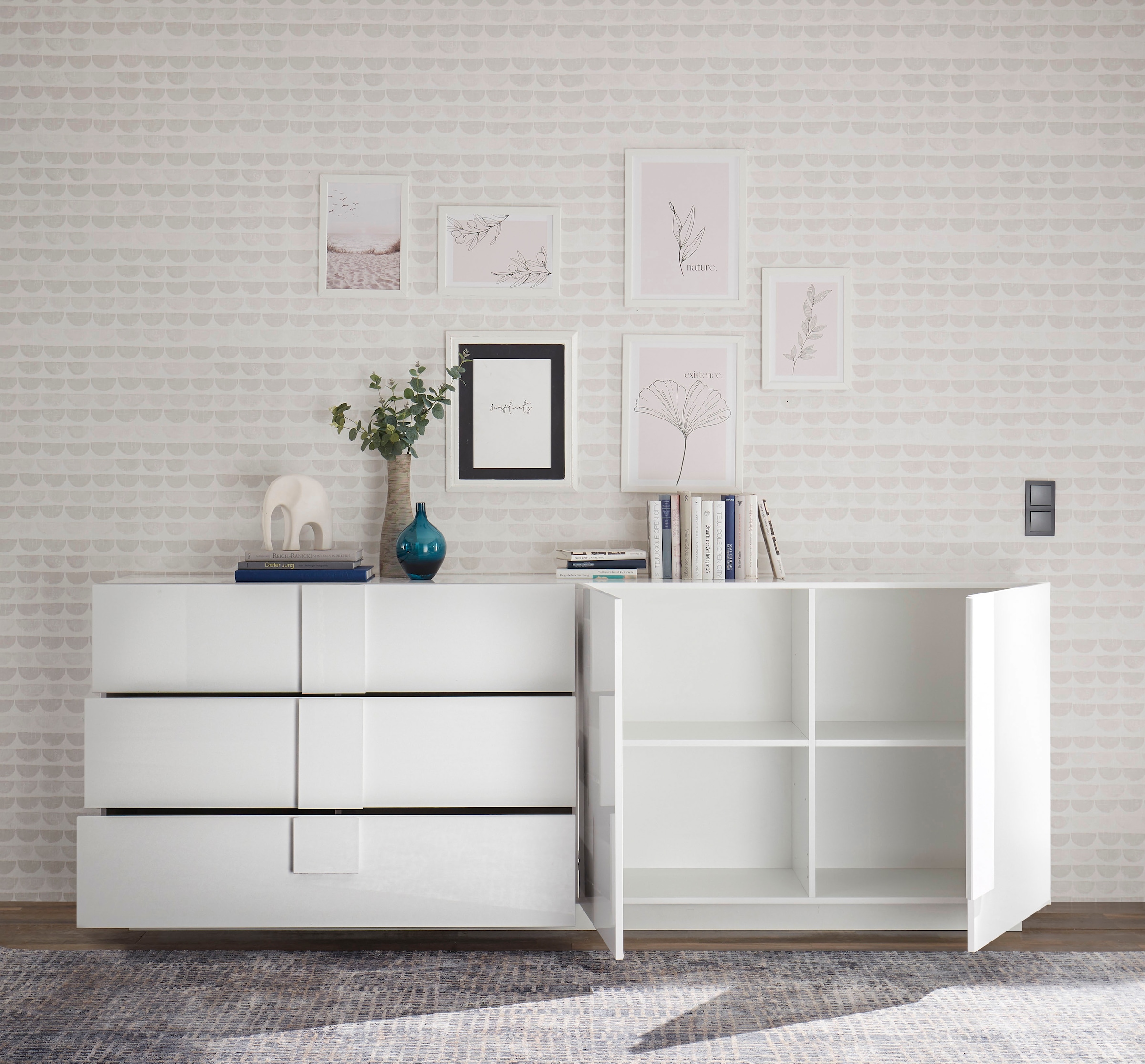 INOSIGN Sideboard »Jupiter, Breite 241 cm, Kommode 2 Türen - Soft Closing, 3 Schubkästen,« Anrichte, moderne Griffblende, FSC®, cleveres Stauraumkonzept