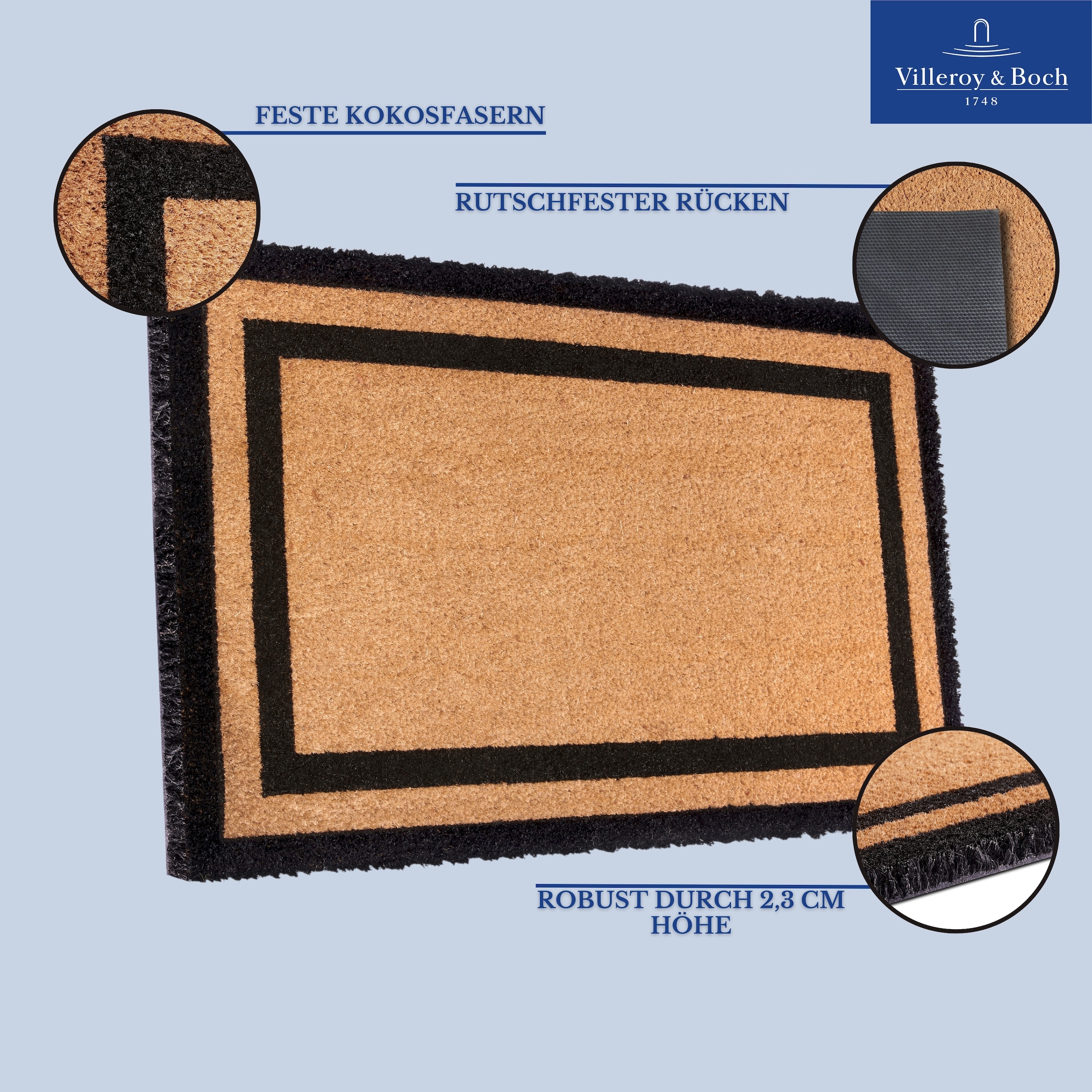 Villeroy & Boch Fussmatte »Claude, Türmatte« rechteckig 23 mm Höhe Robust, Innen, Aussen, Schmutzabtreter, Wetterfest, Natur, Kokos