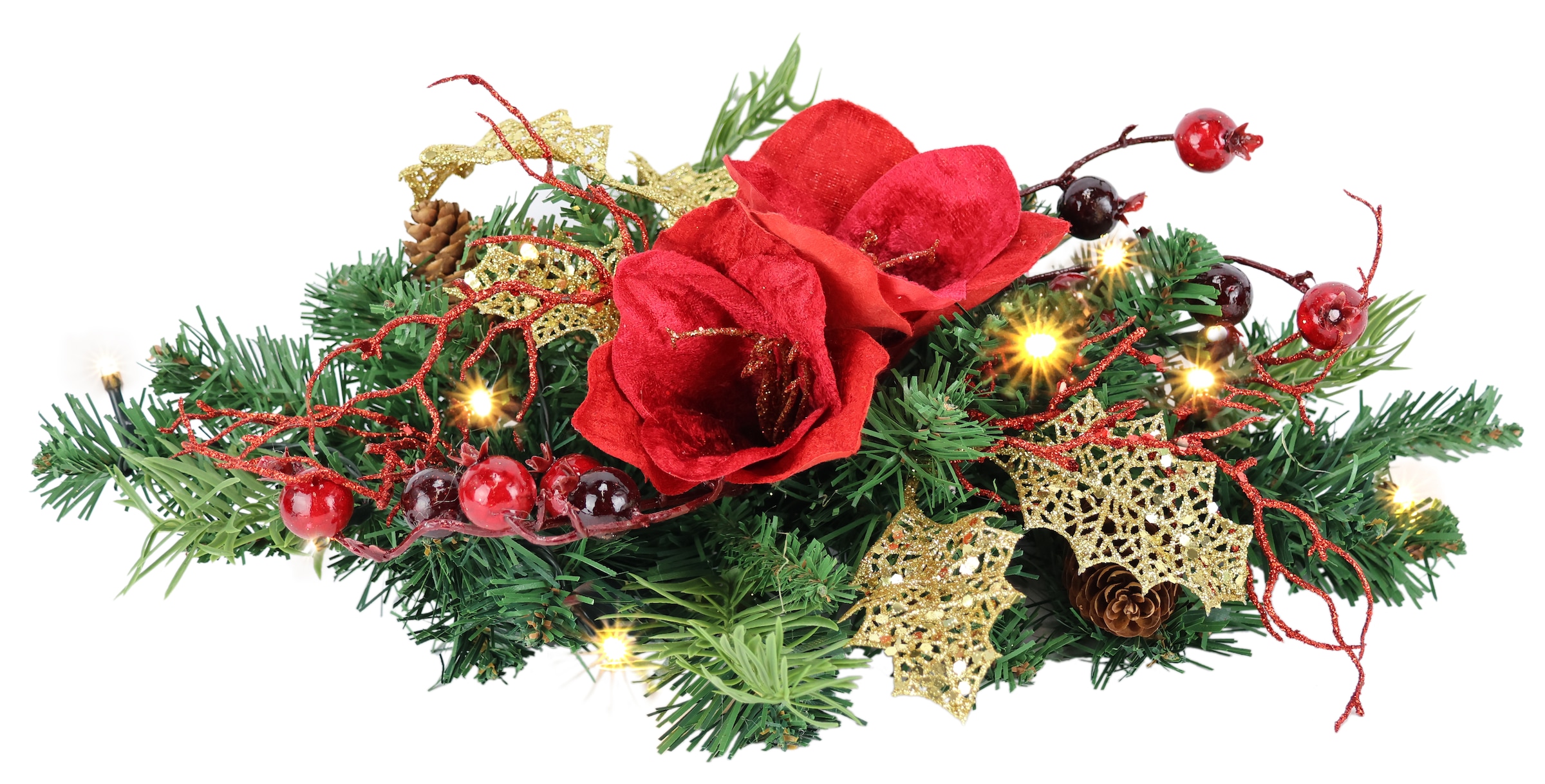 I.GE.A. Plante artificielle »Tannenleger« Amaryllis Zapfen Beeren künstlich warmweiss Weihnachtsdeko Tisch Advent