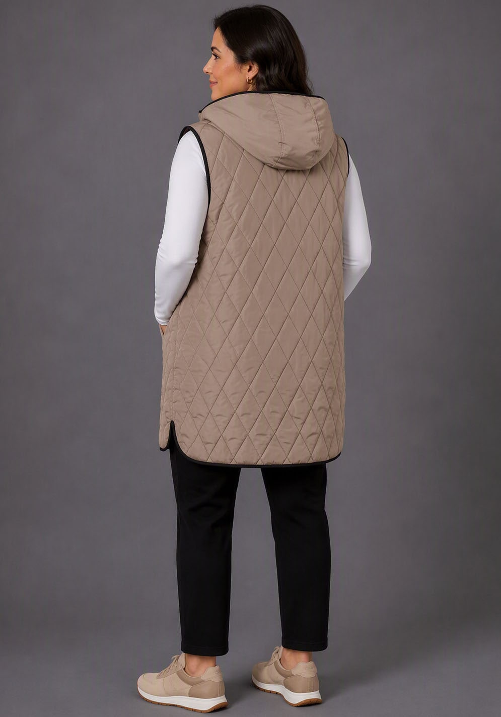 Polarino Gilet long »Grosse Grössen« veste réversible 2 en 1 matelassée avec capuche, bicolore