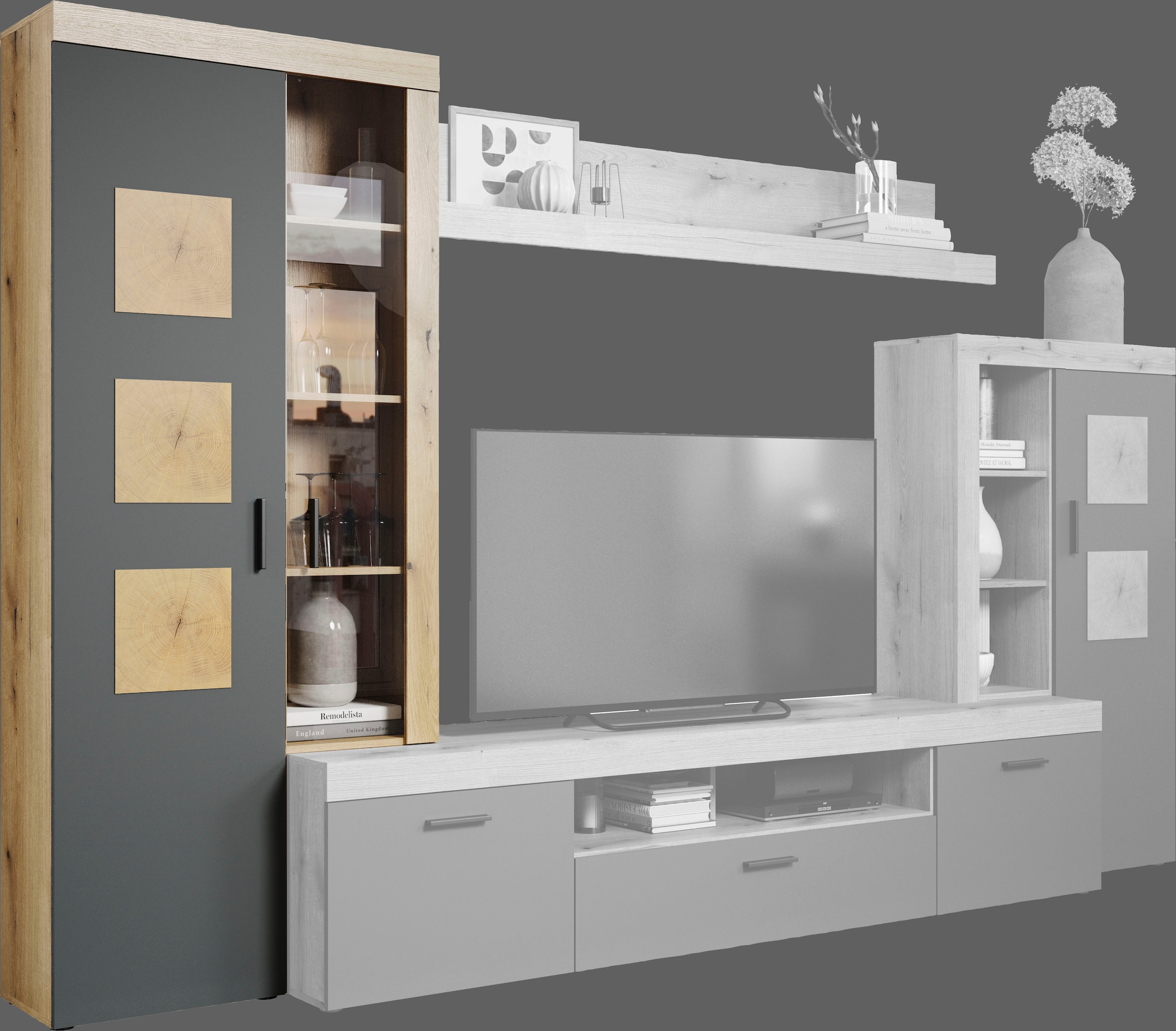 Home affaire Vitrine de rangement »Ghent« Paquet, 1 cuis tlg. avec applications en bois de bout