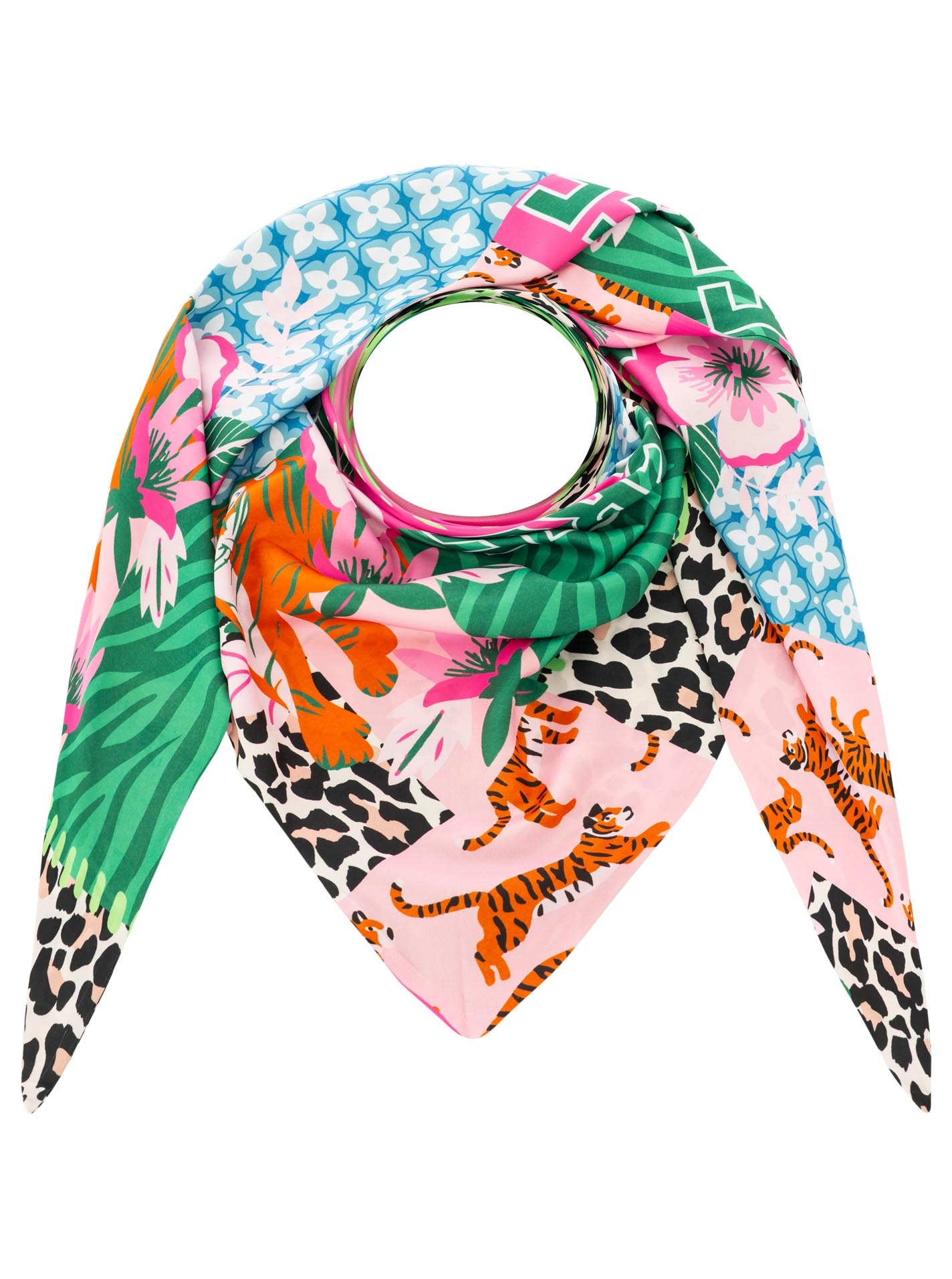 Zwillingsherz Dreieckstuch »"Leo Jungle"« auffälliger Leo-Mustermix, farbenfroh, glänzende Oberfläche