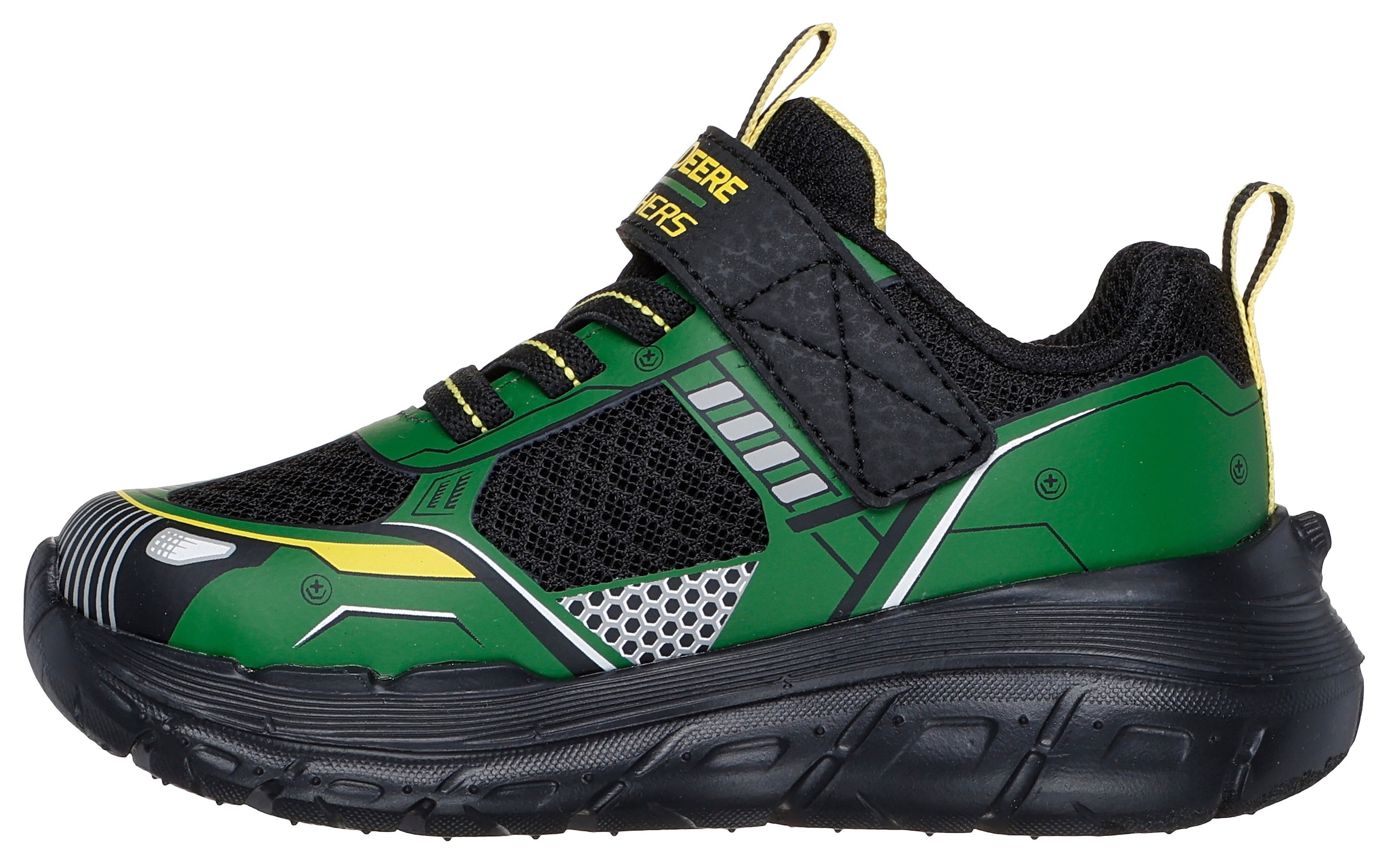 Skechers Sneaker »SKECH TRACKS-TRACTOR-TRONIX, John Deere«  , Klettschuh im John Deere Design, Grössenschablone zum Download