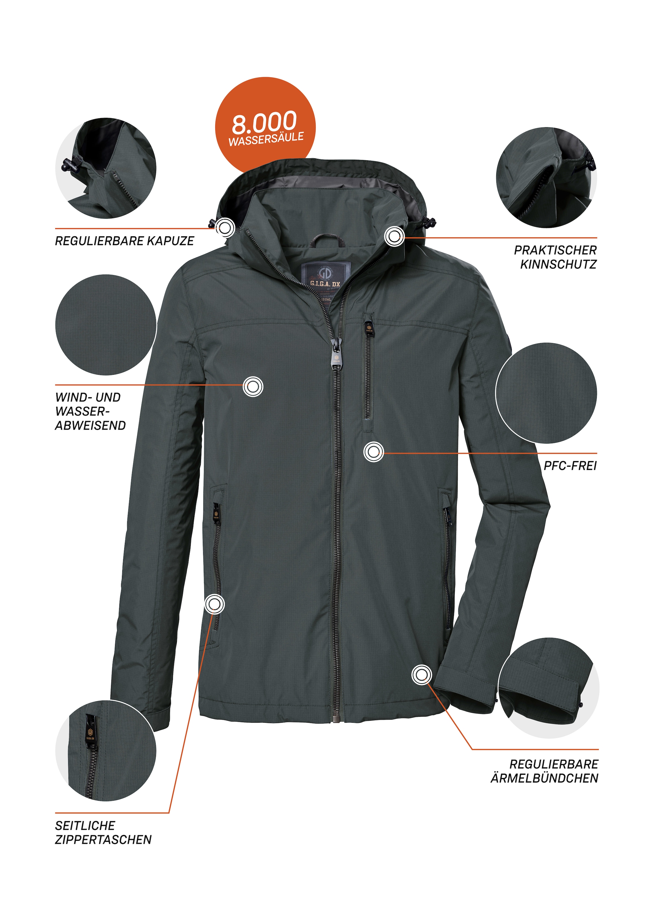 G.I.G.A. DX by killtec Funktionsjacke »GS 13 MN JCKT« Wasserabweisende Herrenjacke mit abnehmbarer Kapuze und Zippern