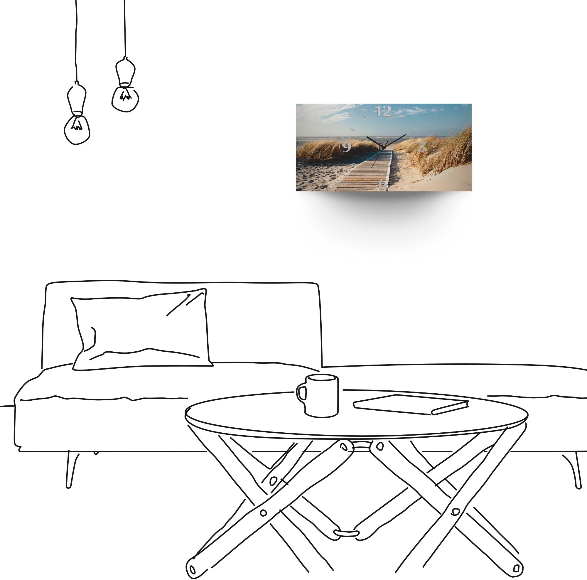 Artland Horloge murale »Nordseestrand auf Langeoog - Steg« wahlweise mit Quarz- oder Funkuhrwerk, lautlos ohne Tickgeräusche