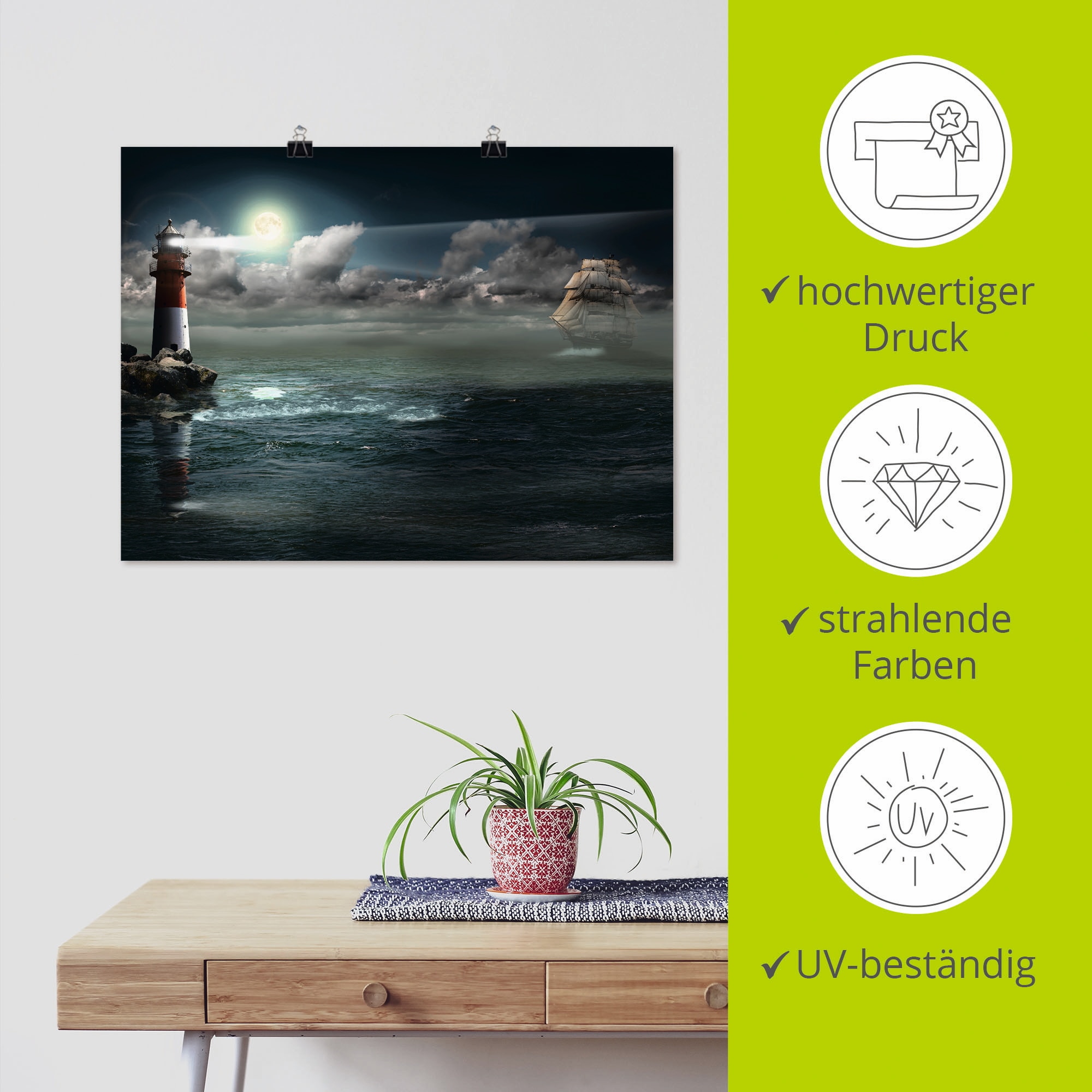 Artland Wandbild »Leuchtturm unter Beleuchtung« Gebäude 1 Stk. tlg. als Leinwandbild, Poster in verschied. Grössen