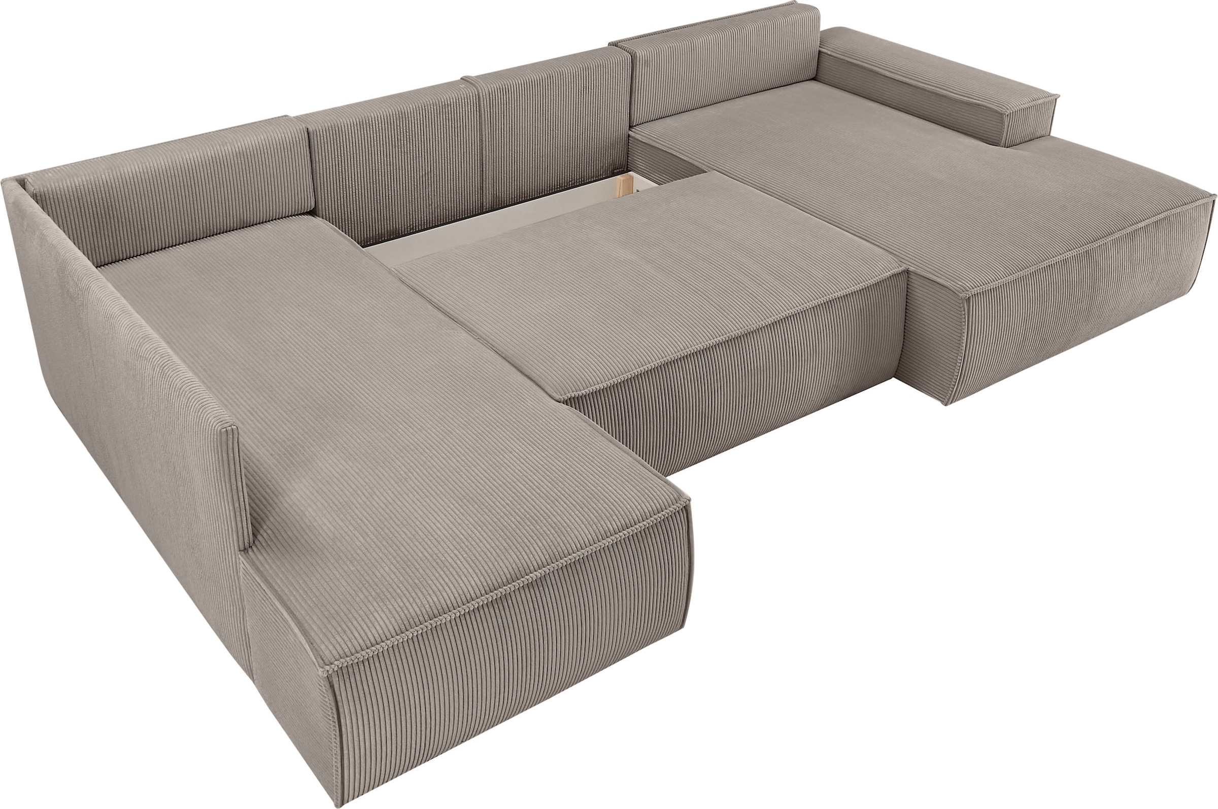 Home affaire Wohnlandschaft »SHERWOOD  329 cm, U-Form, Schlafsofa,« Schlaffunktion m. Bettkasten (194x139 cm), Cord, Vintage, Samtvelours